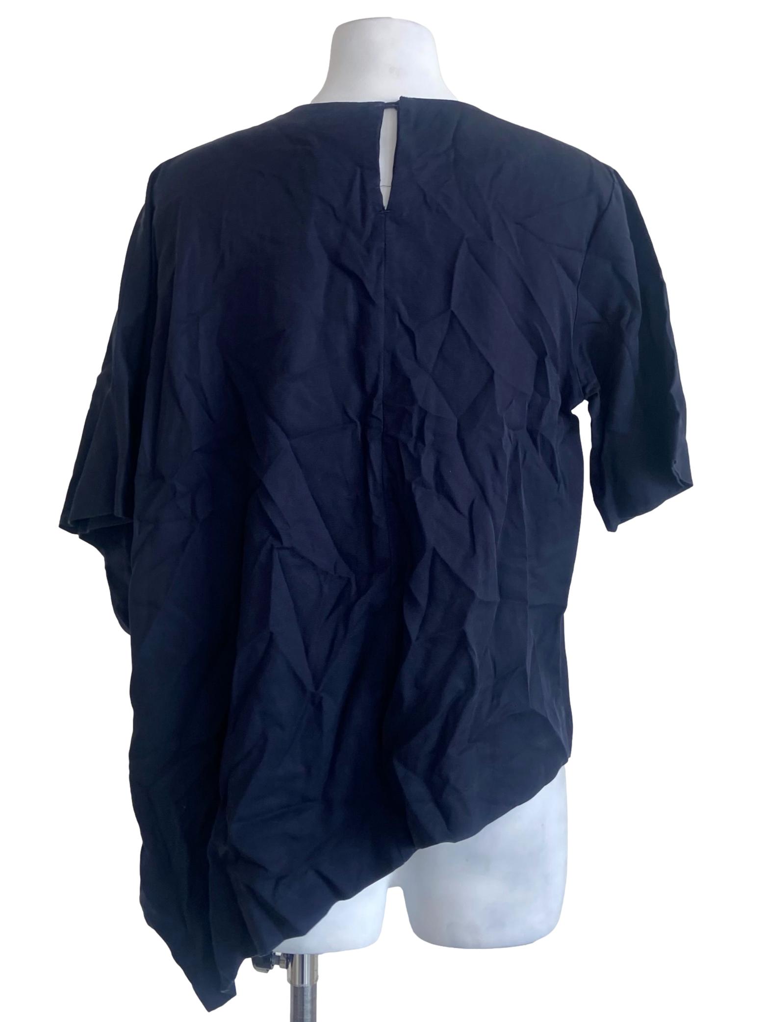 Dark Blue Herringbone Asymmetric Blouse