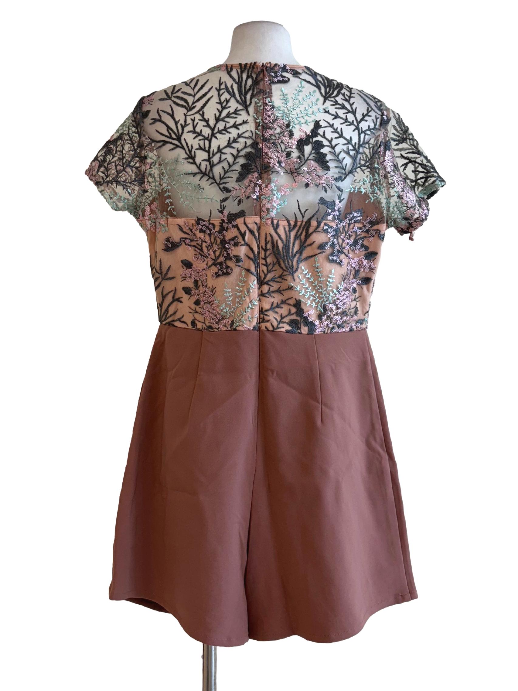 Coral Half Lace Half Plain Romper