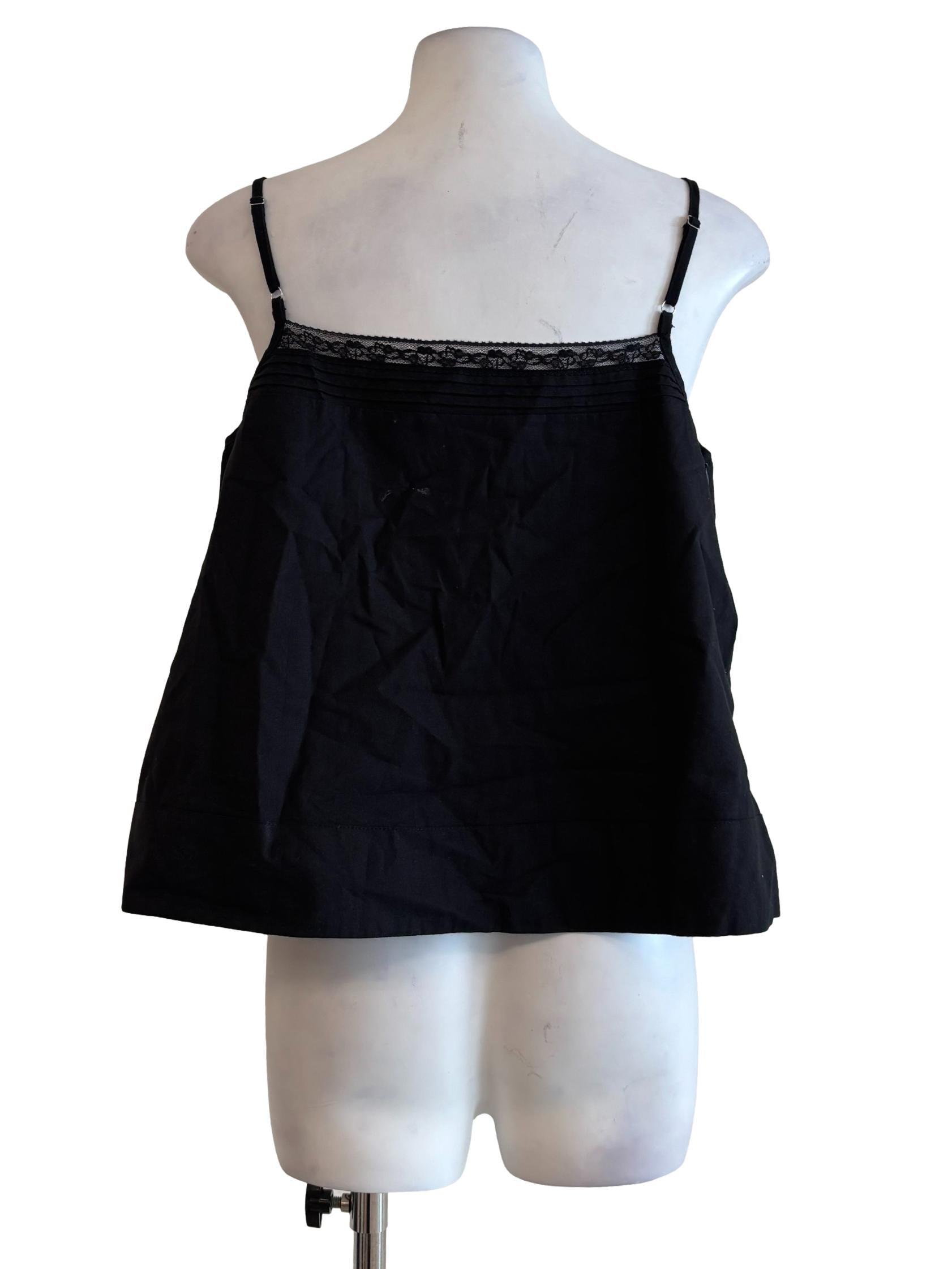 Jet Black Lace Hem Cotton Camisole