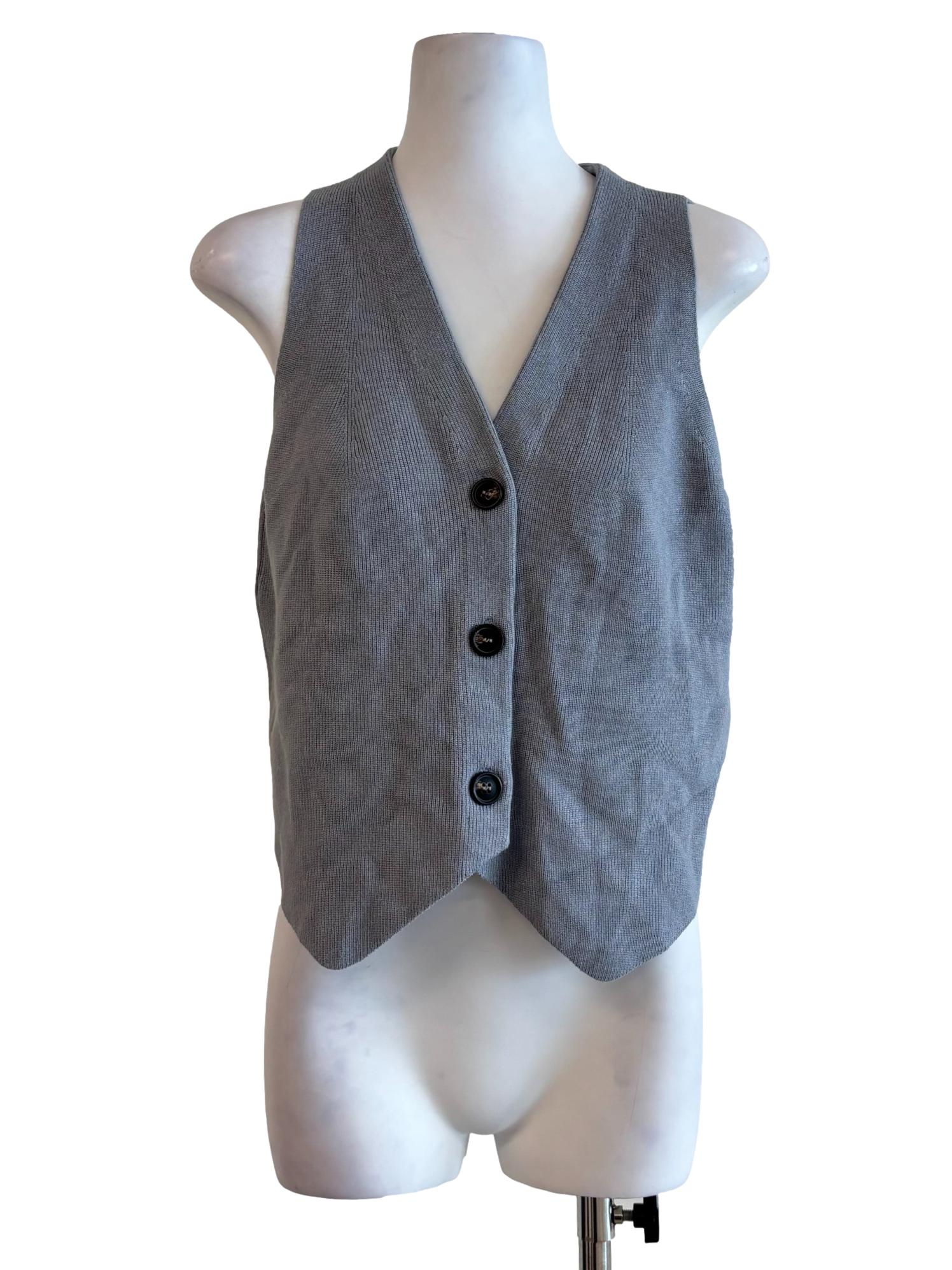 Chrome Grey Sleeveless Button Knit Top