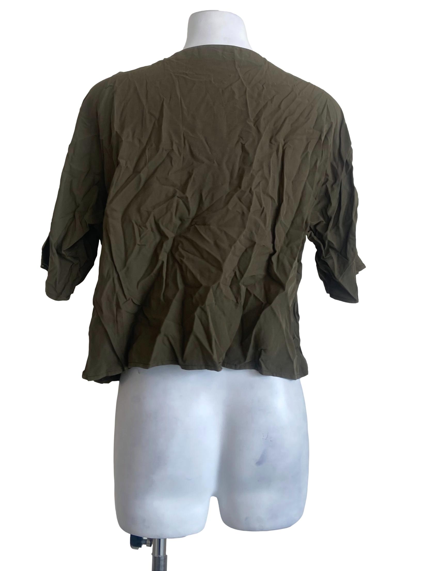 Crocodile Green Button Down Batwing Sleeve Blouse