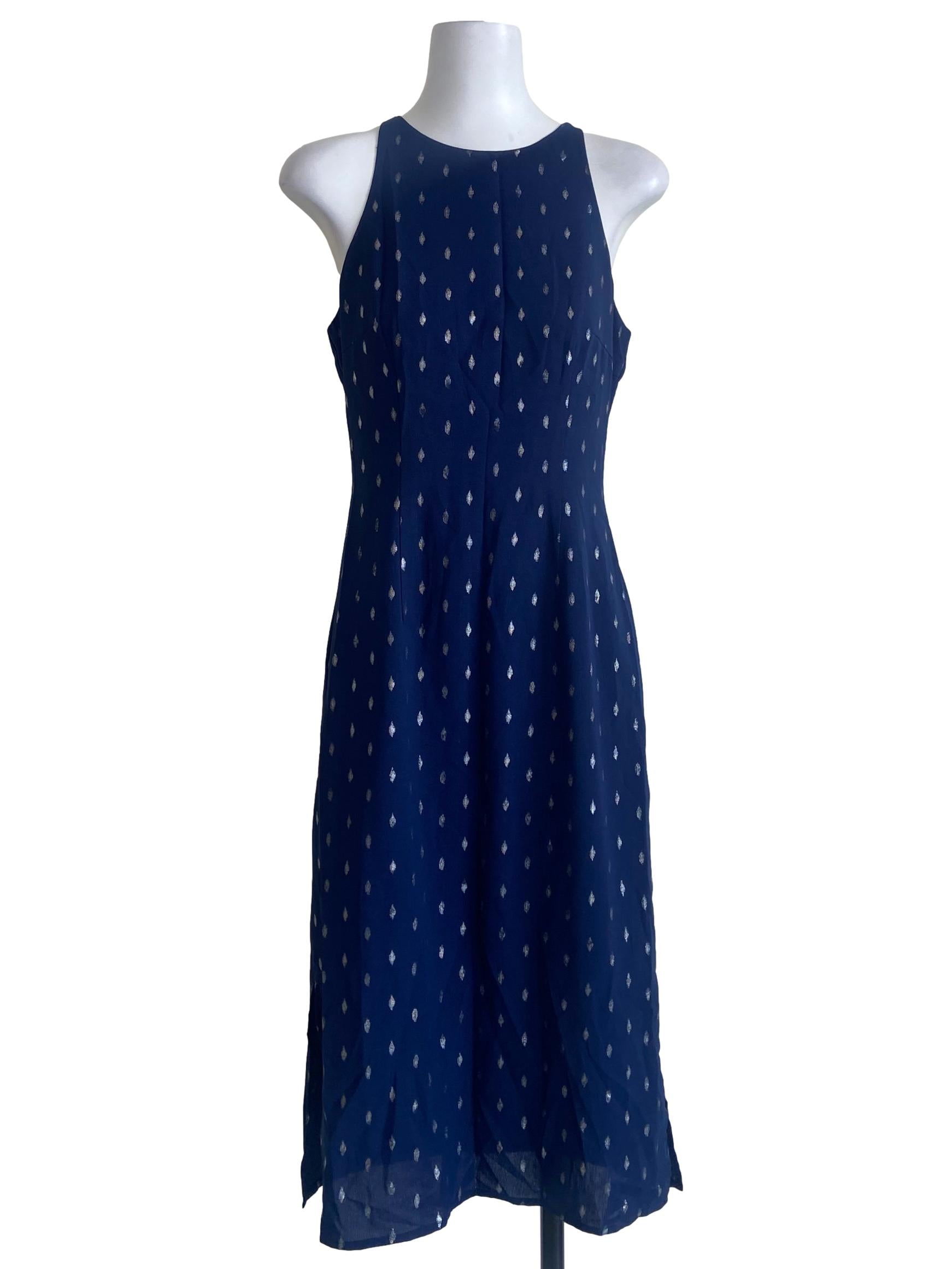 Navy Blue Sleeveless Slit Dress