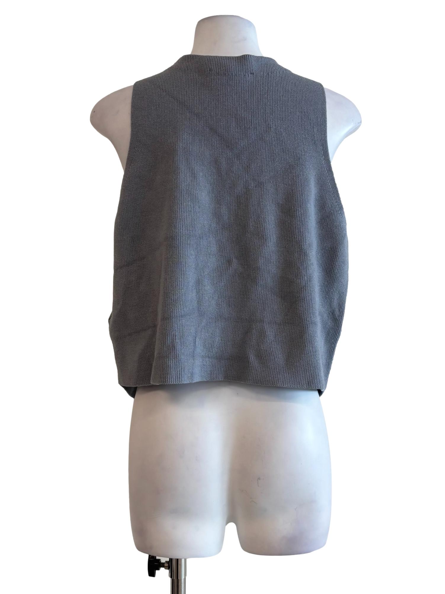 Chrome Grey Sleeveless Button Knit Top