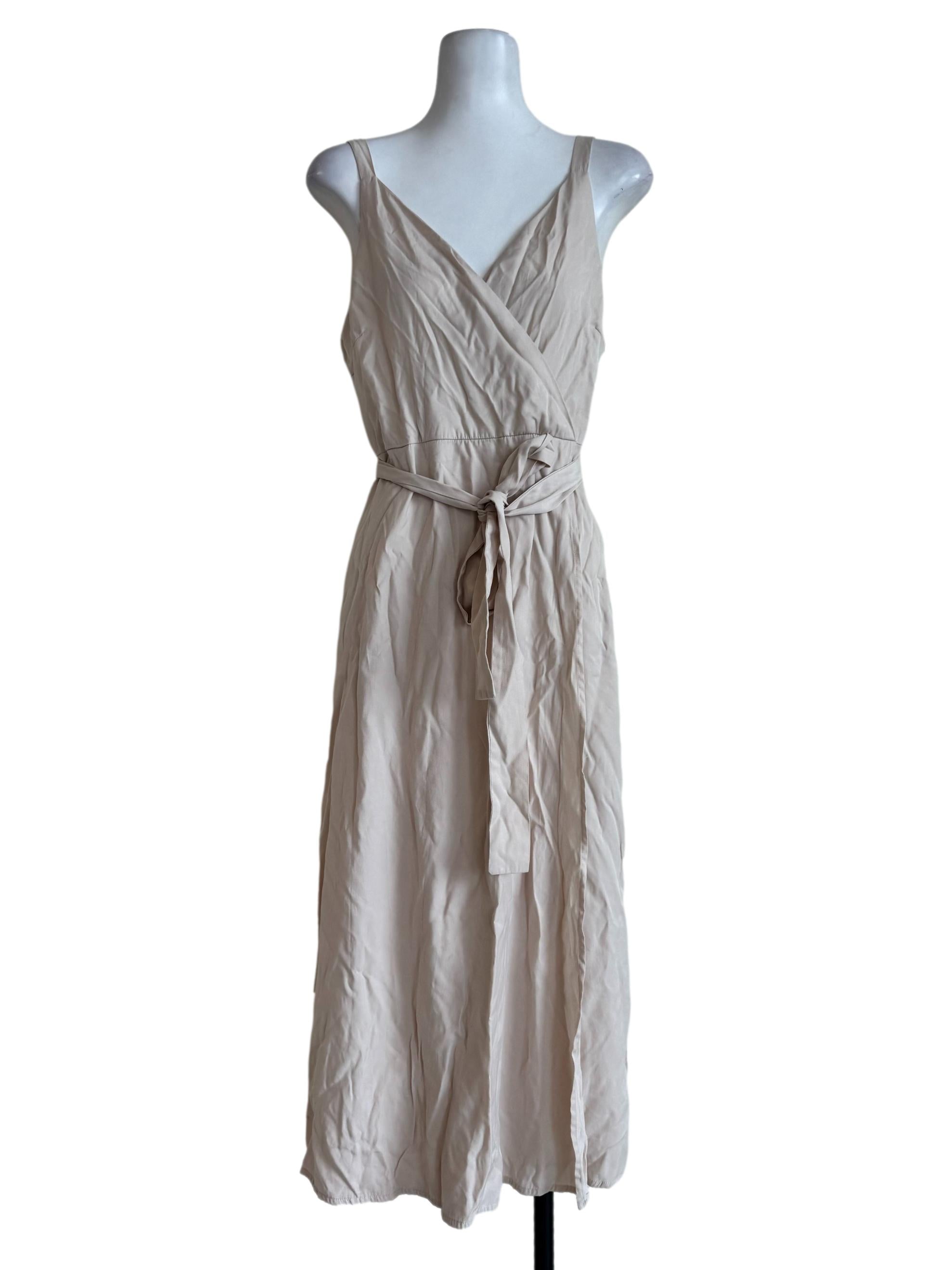 Sand Beige V Neck Dress