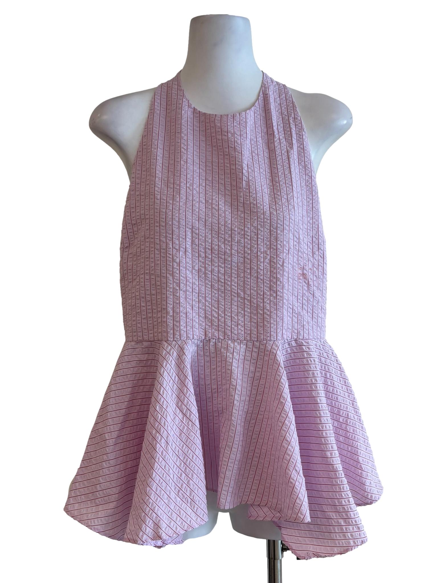 Baby Pink Stripe Cotton Peplum Top