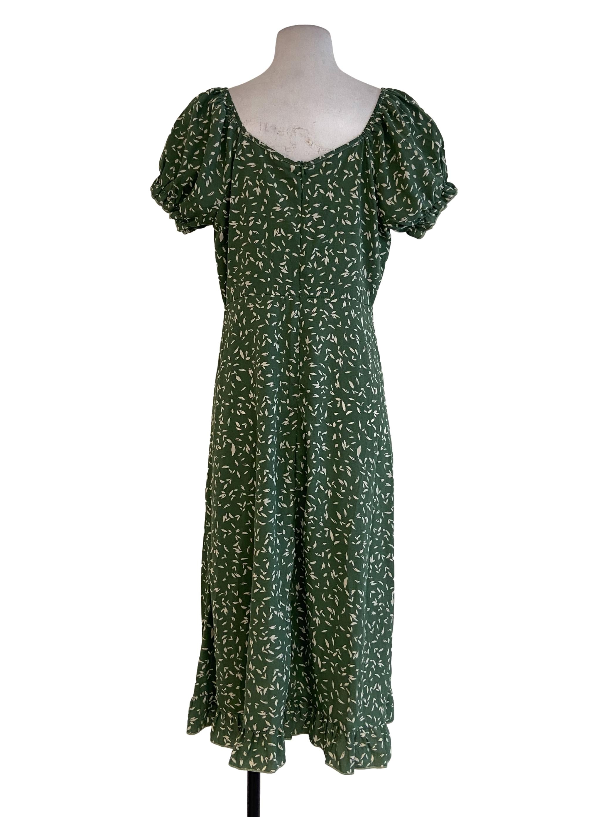 Pickle Green Floral V Neck Empire Dress