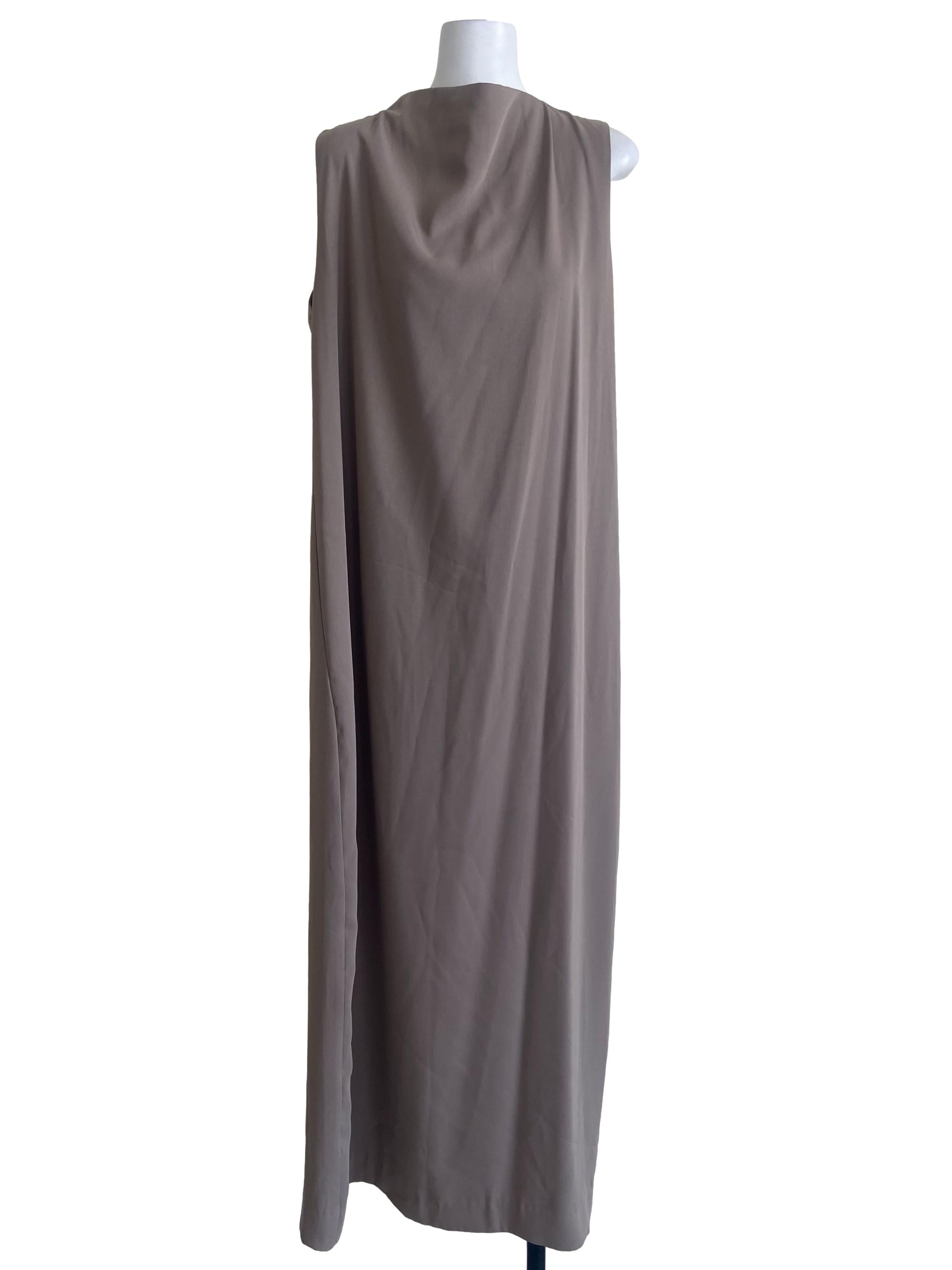 Bone Beige Highneck Sleeveless Maxi Dress