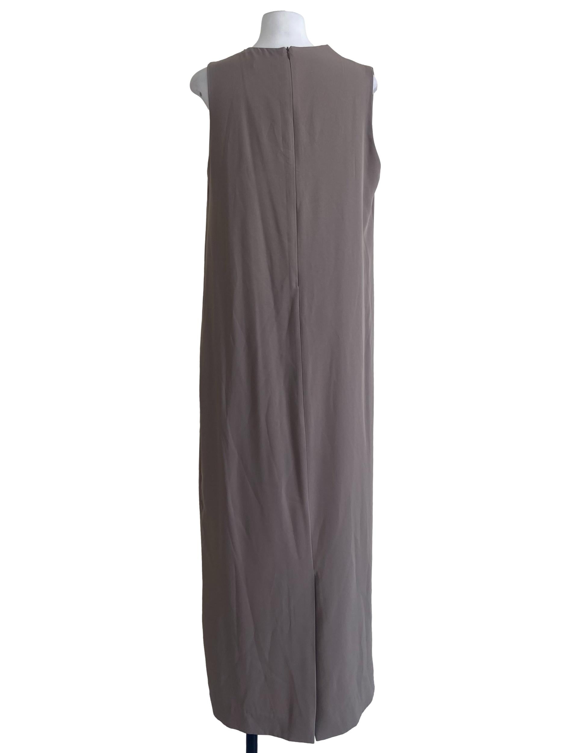 Bone Beige Highneck Sleeveless Maxi Dress