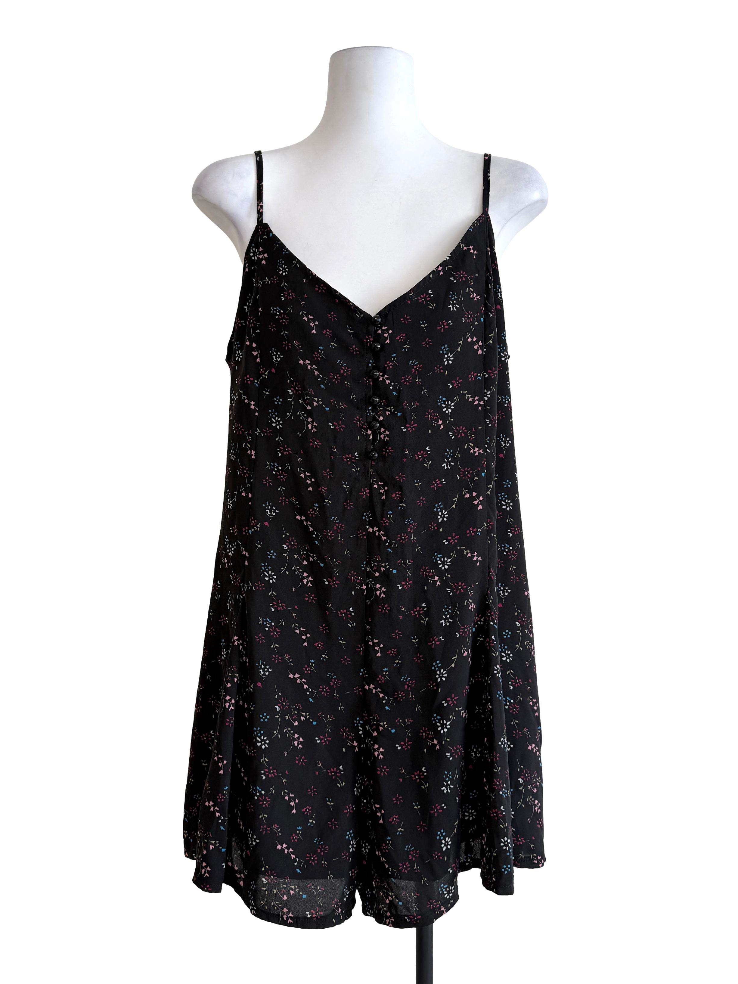 Black Flower Printed Romper