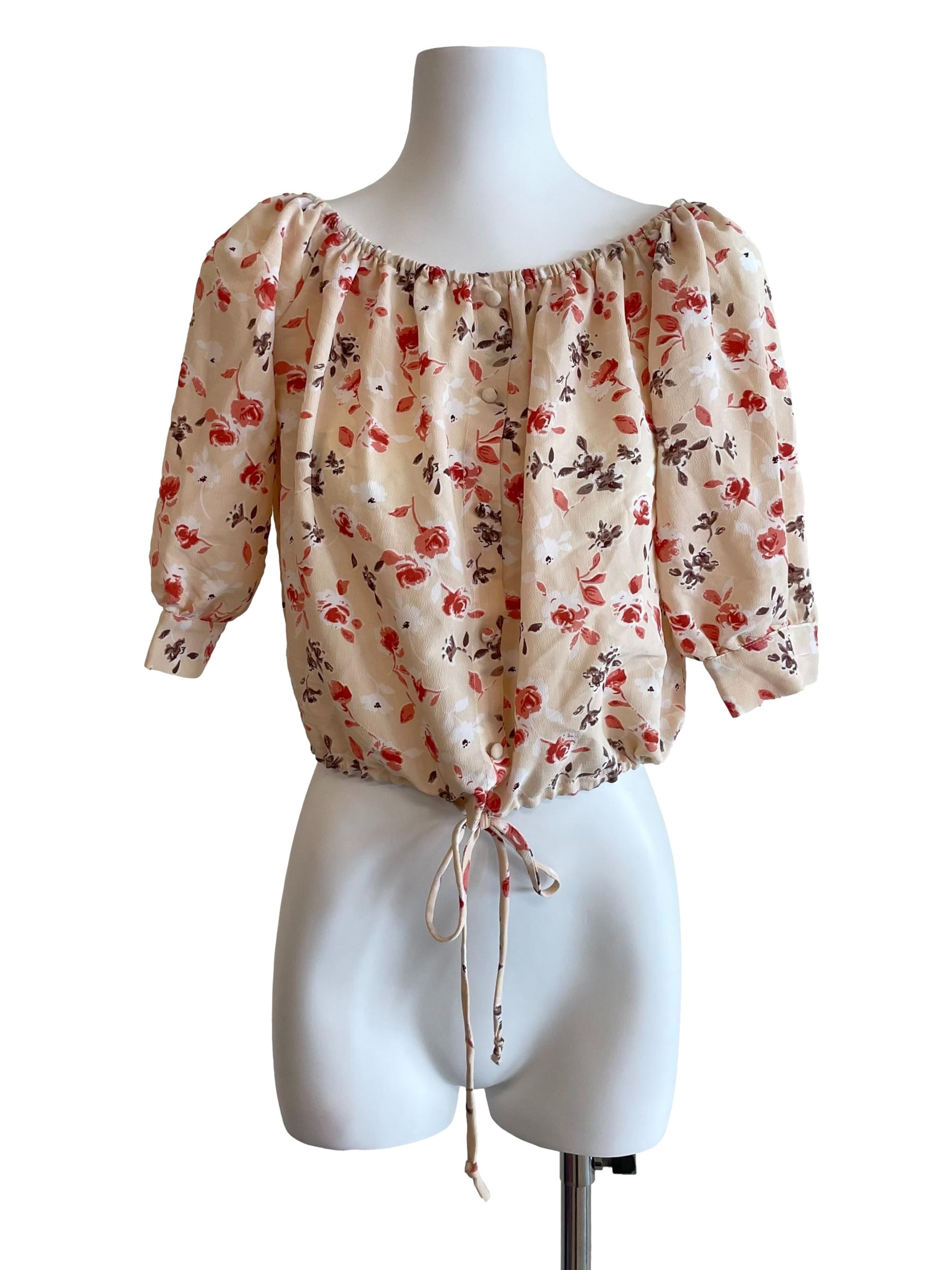 Beige Floral Off Shoulder Top
