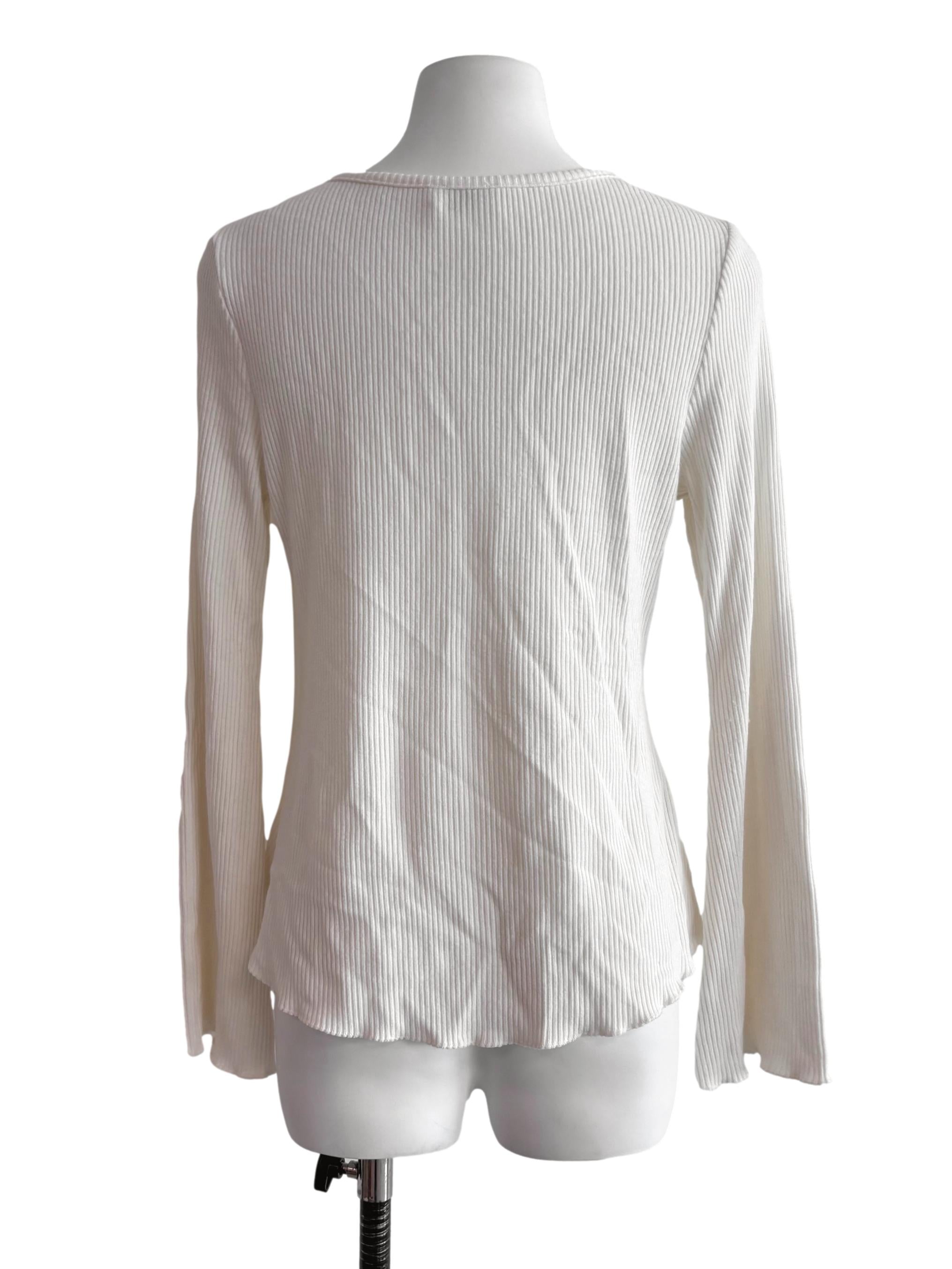 White Button Front Long Sleeve Top