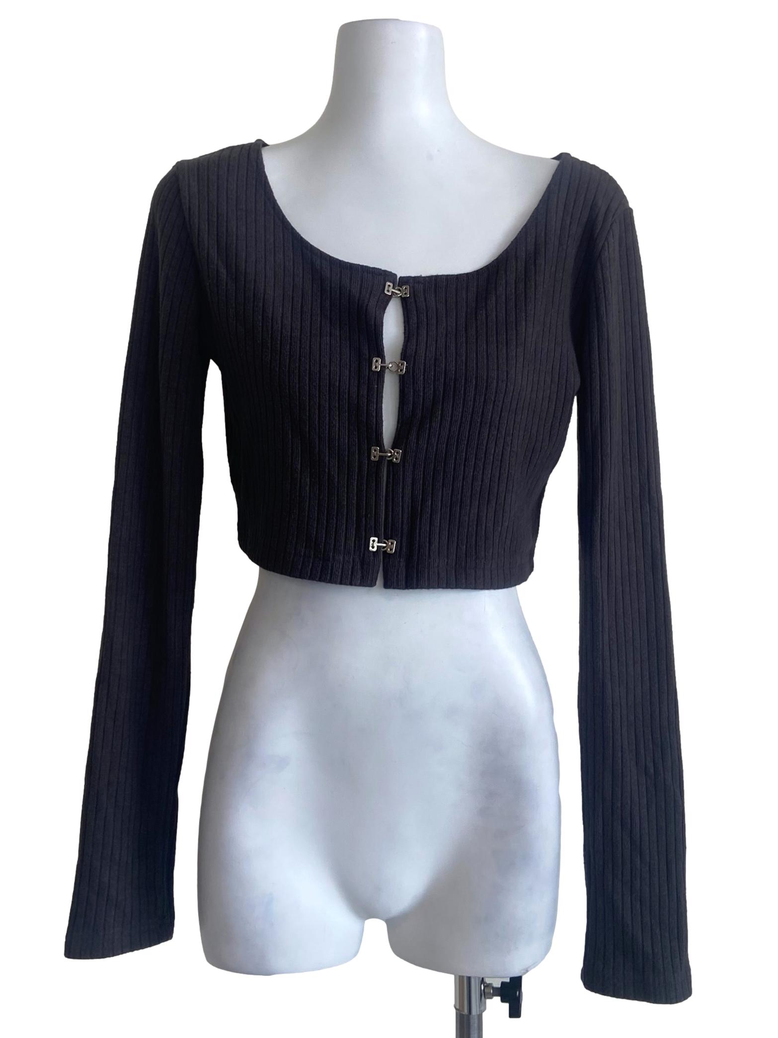 Ash Grey Pencil Stripe Crop Cardigan