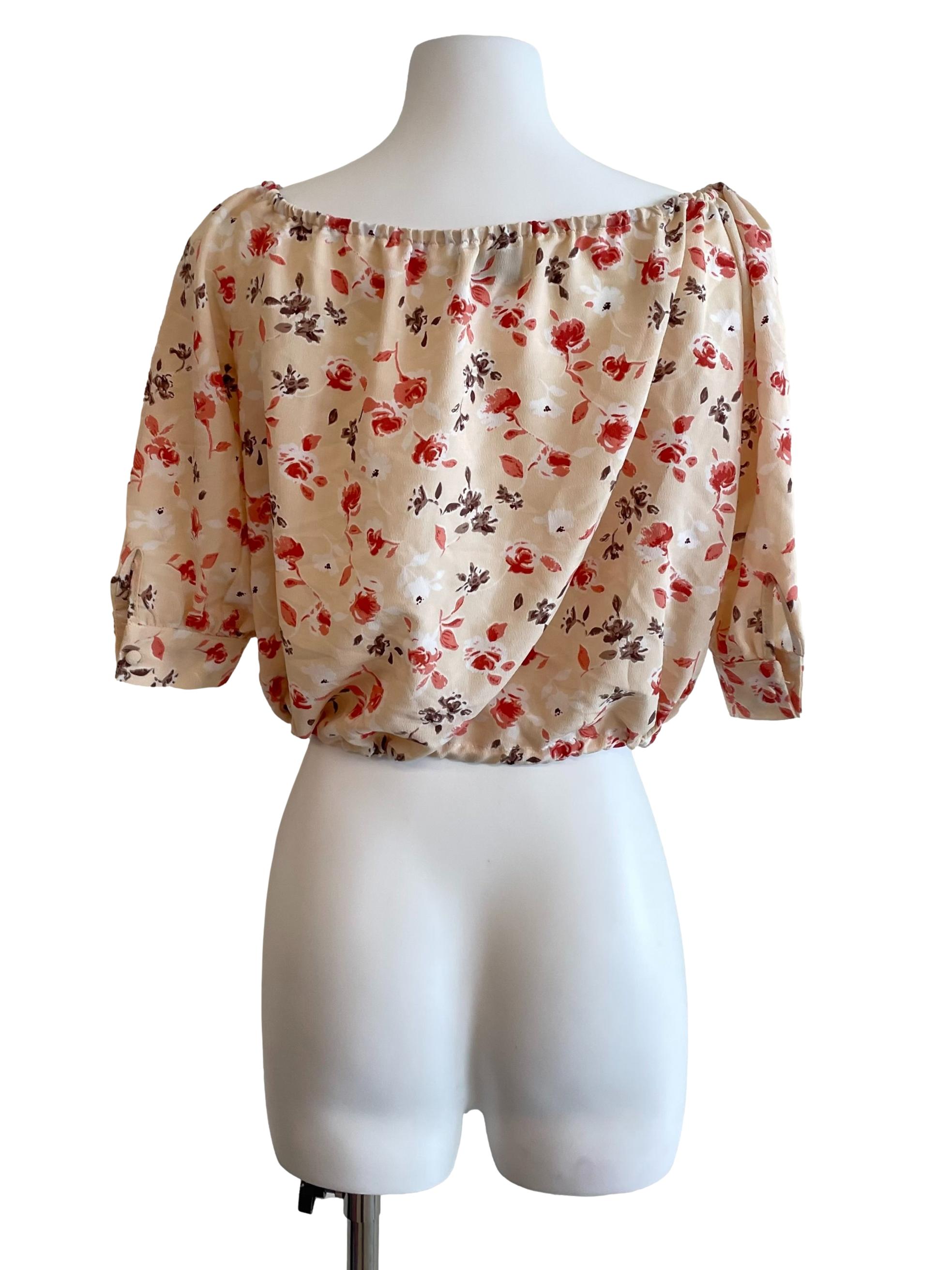 Beige Floral Off Shoulder Top