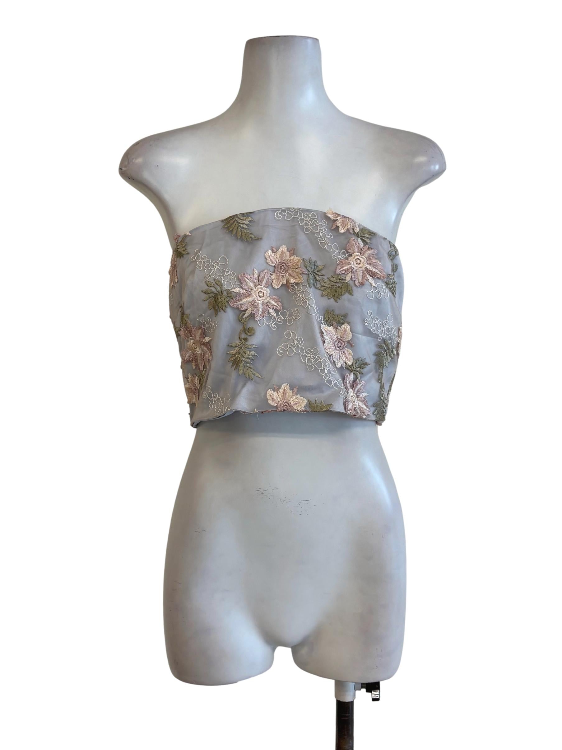Cloud Grey Floral Lace Embroidered Tube Top
