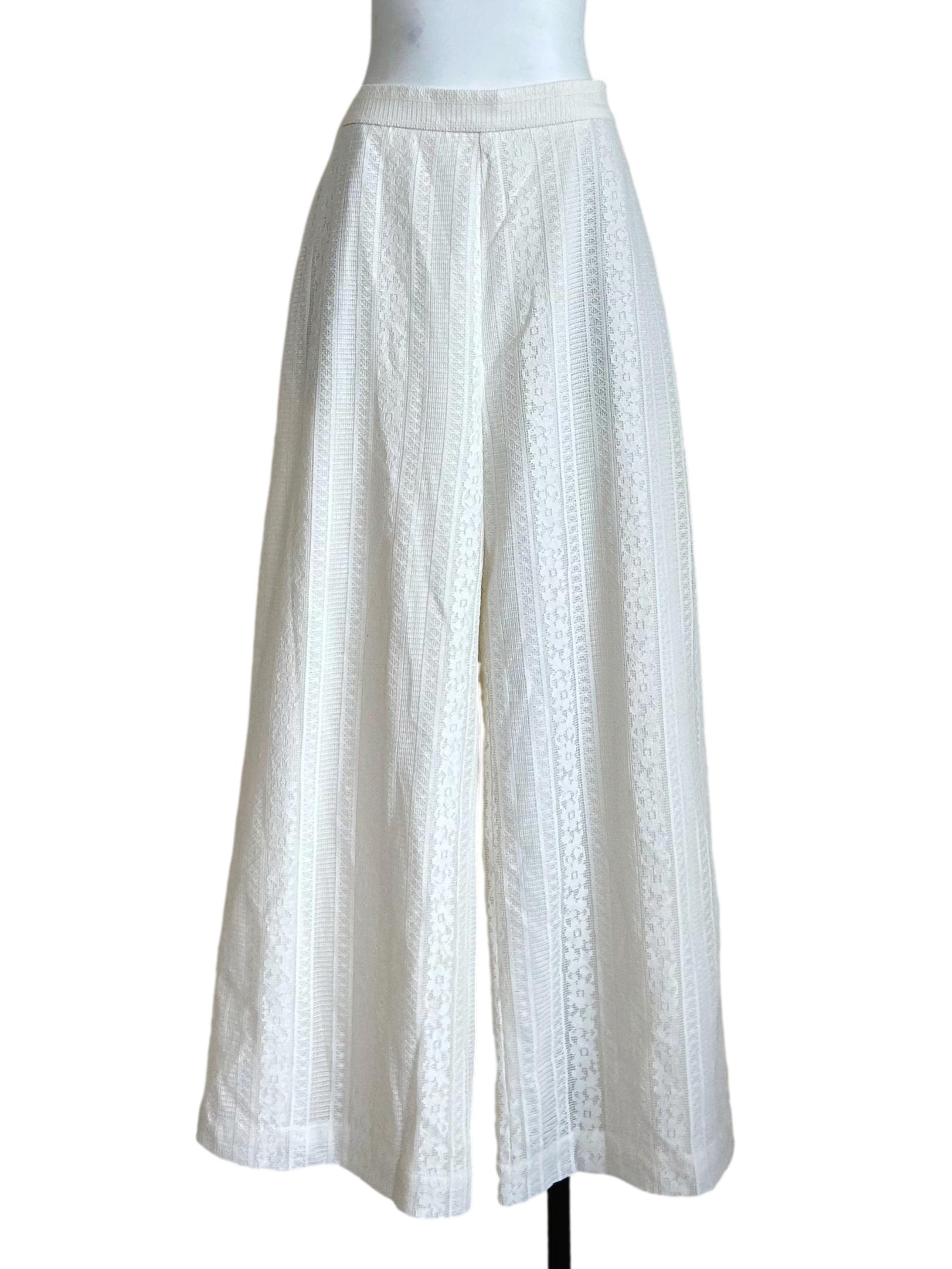 White Patterned Eyelet Wide-Leg Pants LB