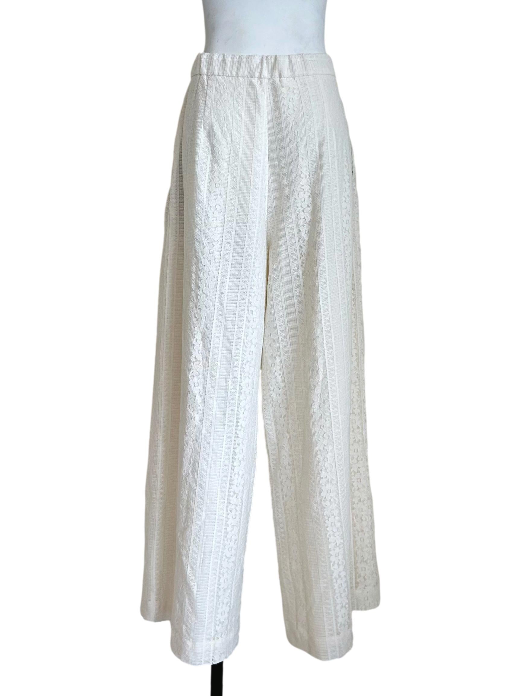 White Patterned Eyelet Wide-Leg Pants LB
