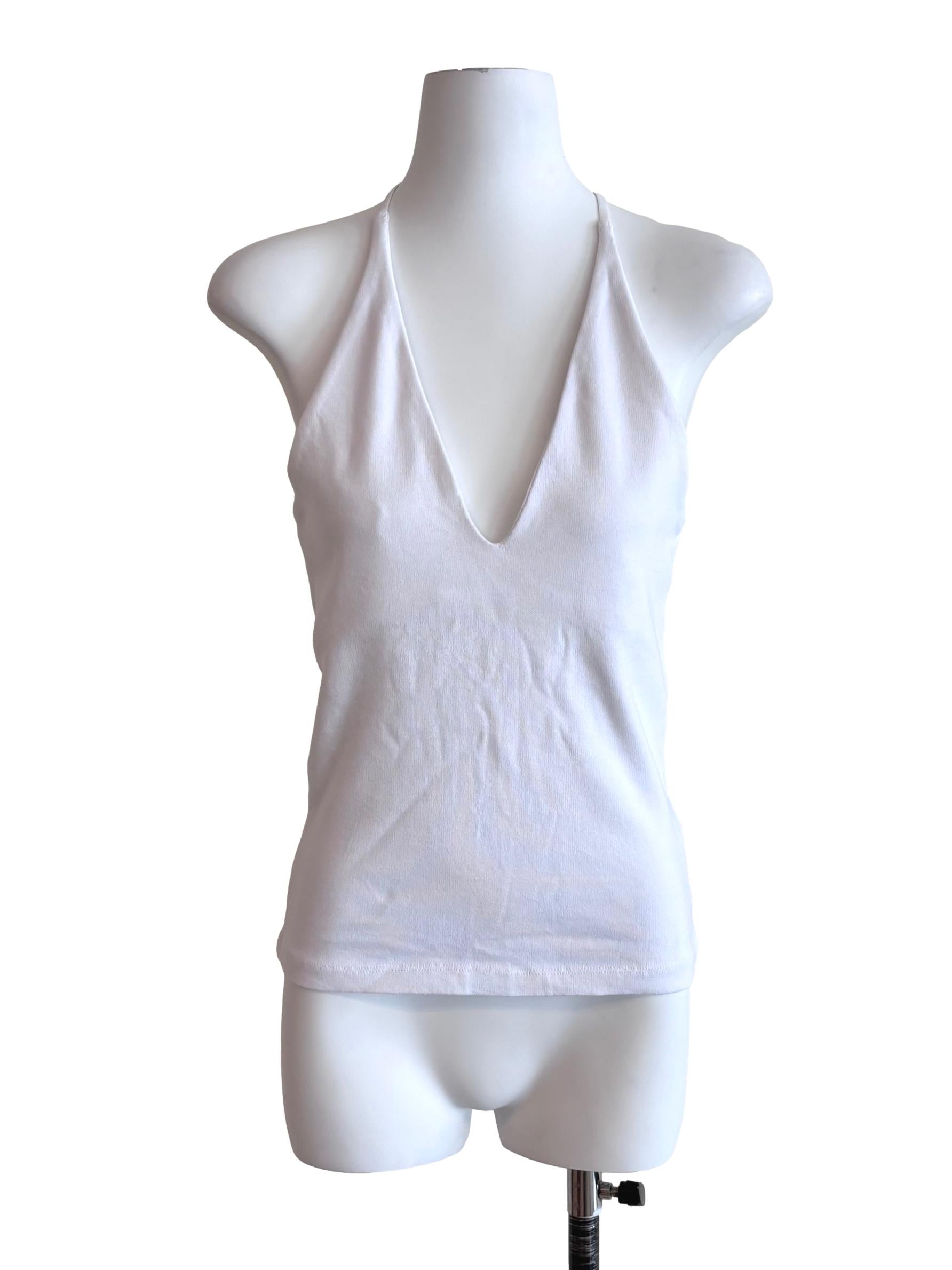 White Deep V Tank Top