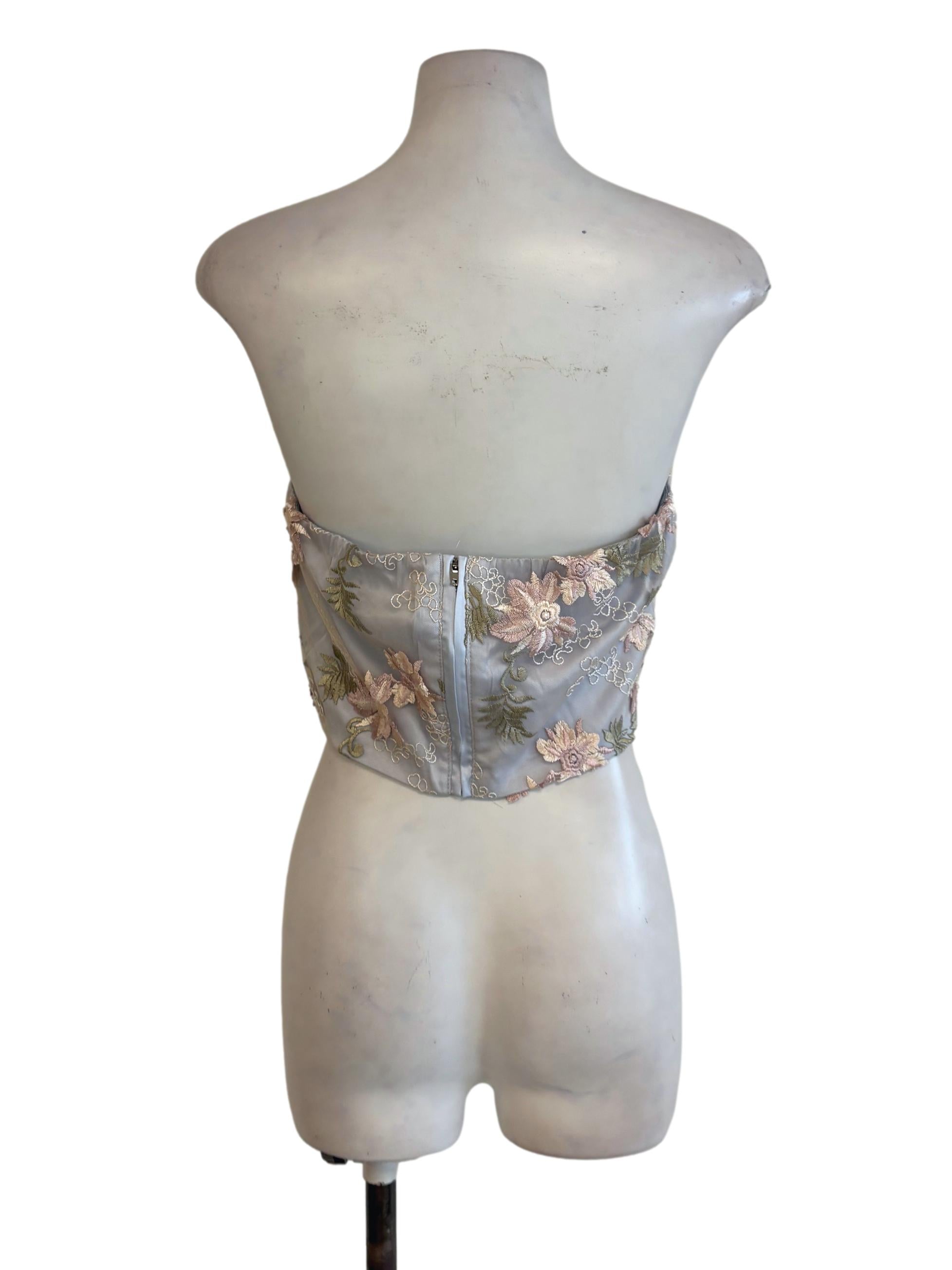 Cloud Grey Floral Lace Embroidered Tube Top