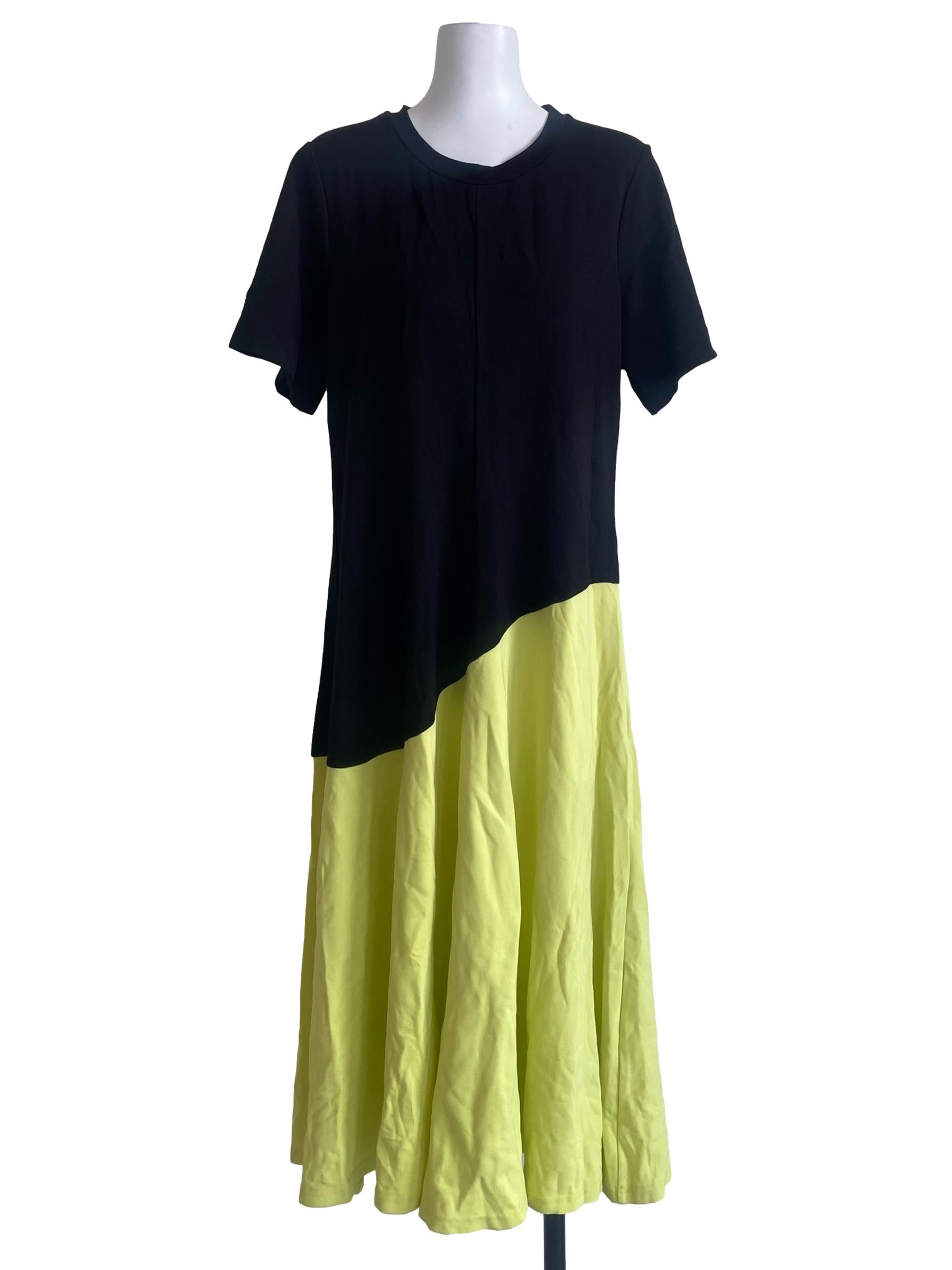 Black & Half Lemon Yellow Circle Dress