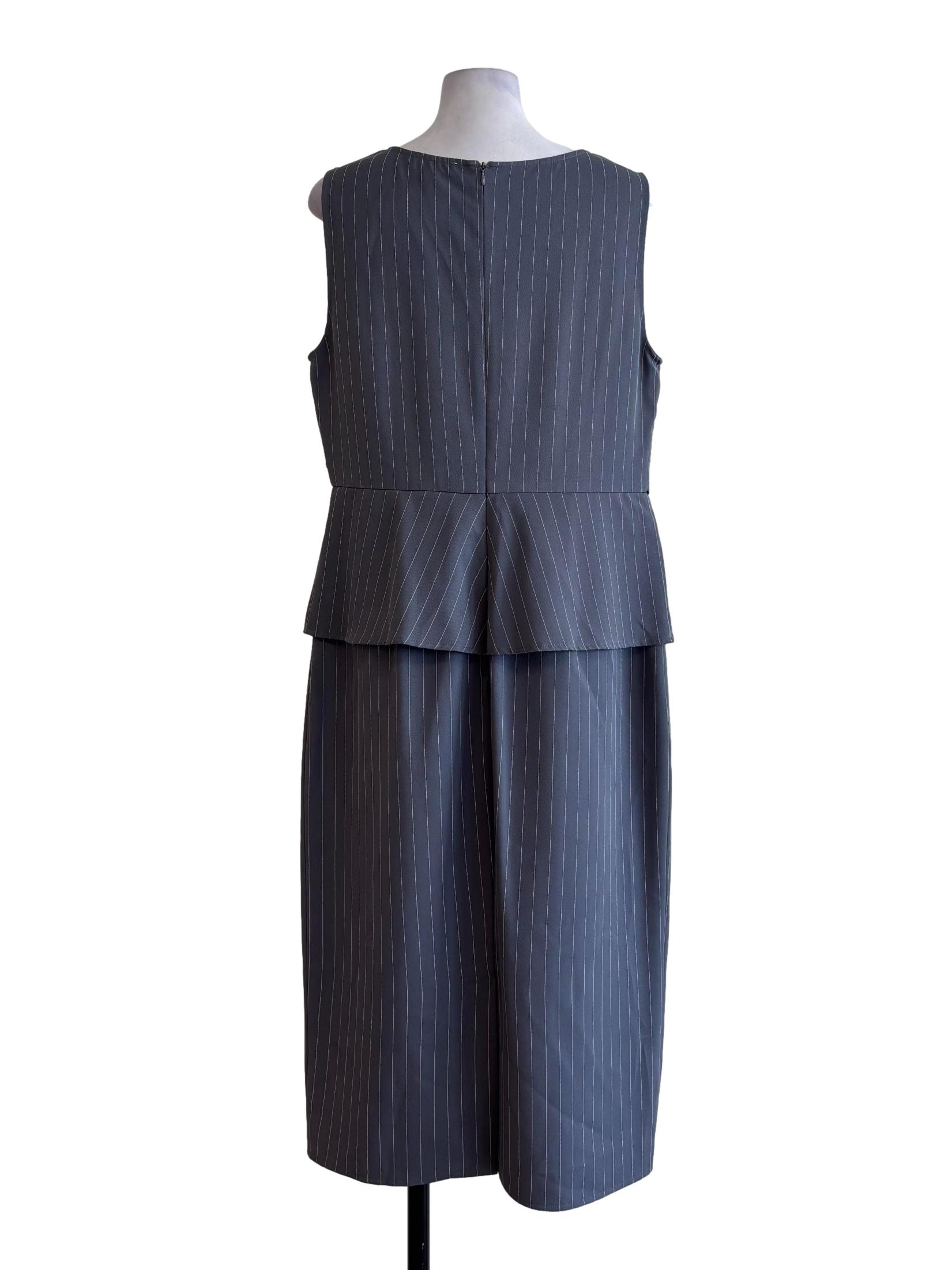 Abbey Grey Sleeveless Striped Dress
