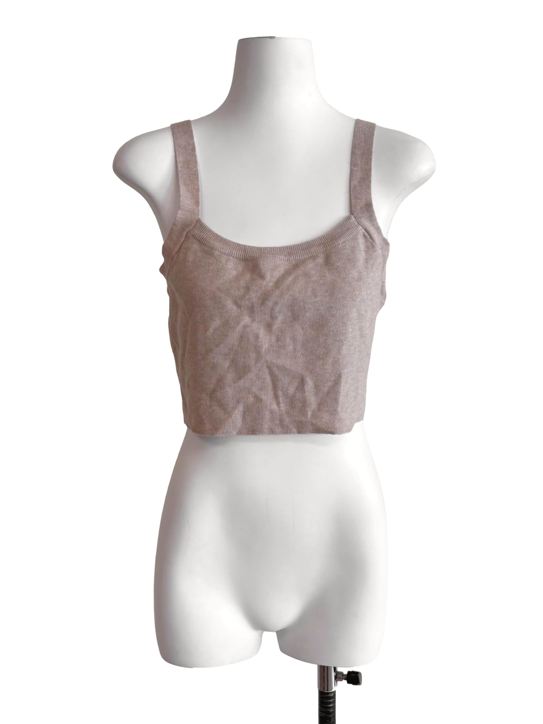 Brown Beige Cropped Knit Tank Top TCL