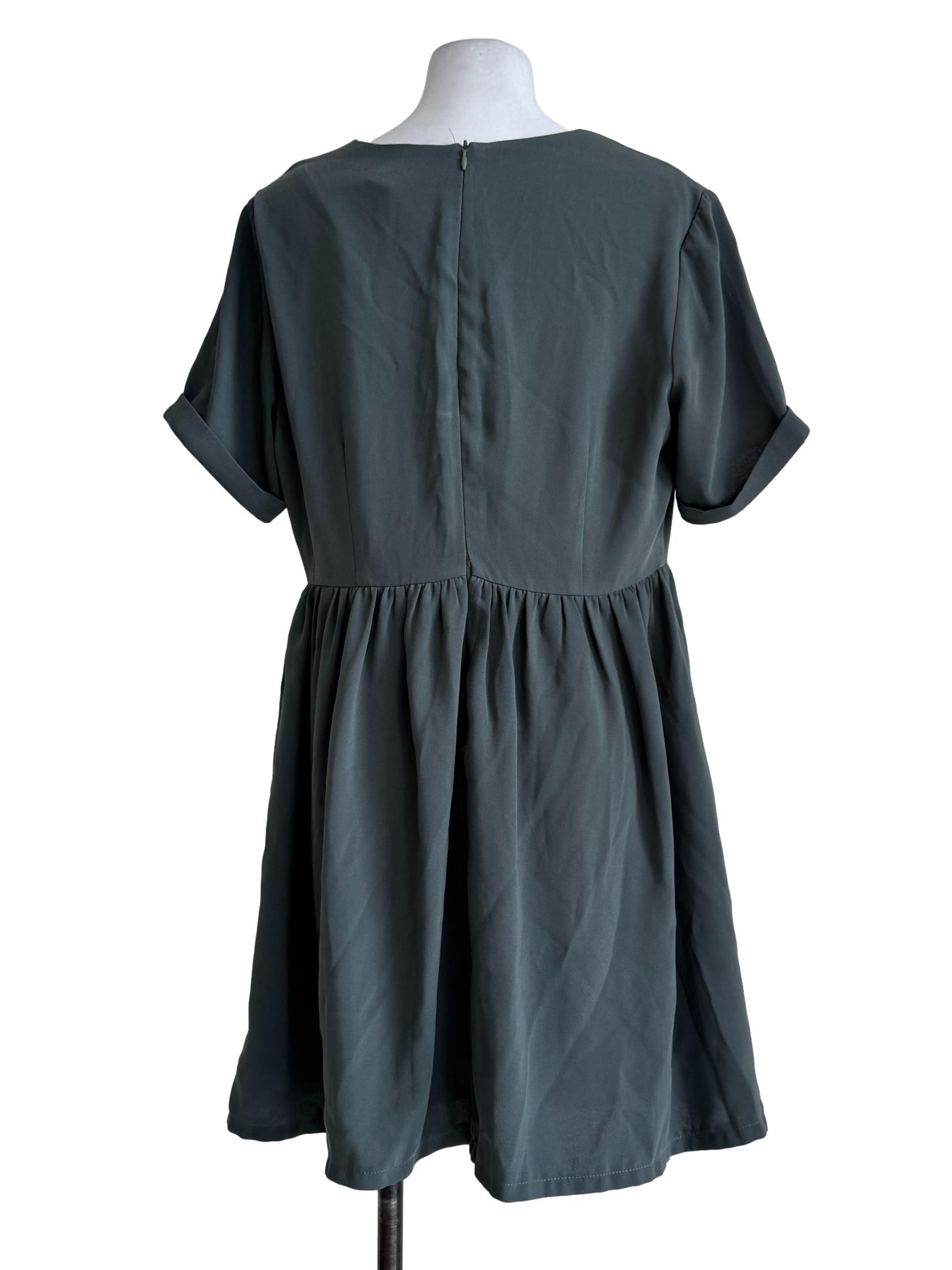 Army Green V Neck Dress