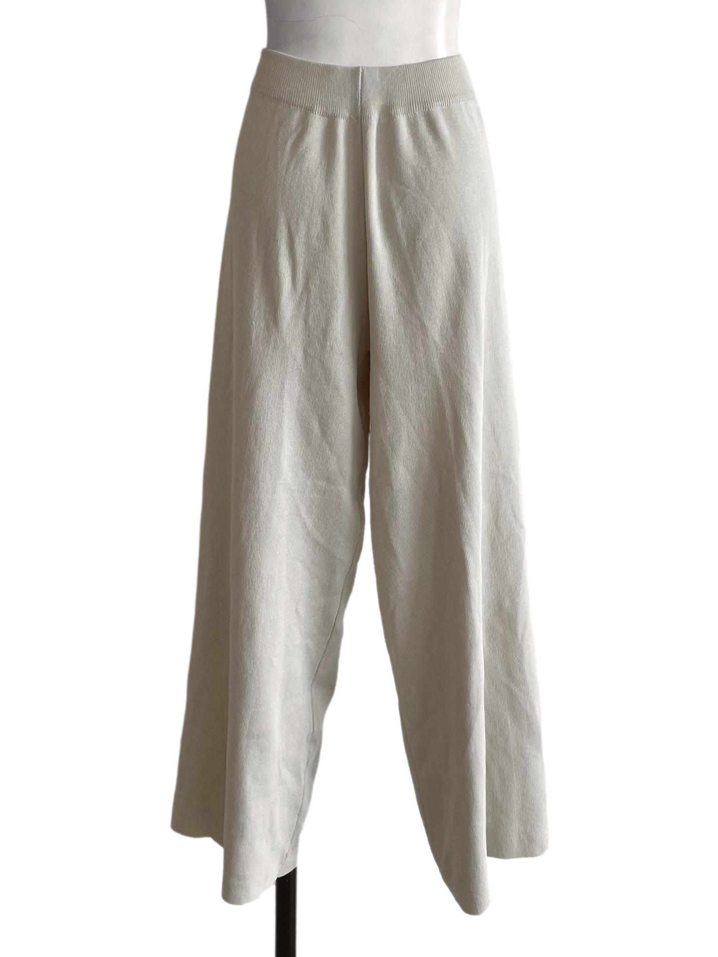Beige Ribbed Wide Leg Pants
