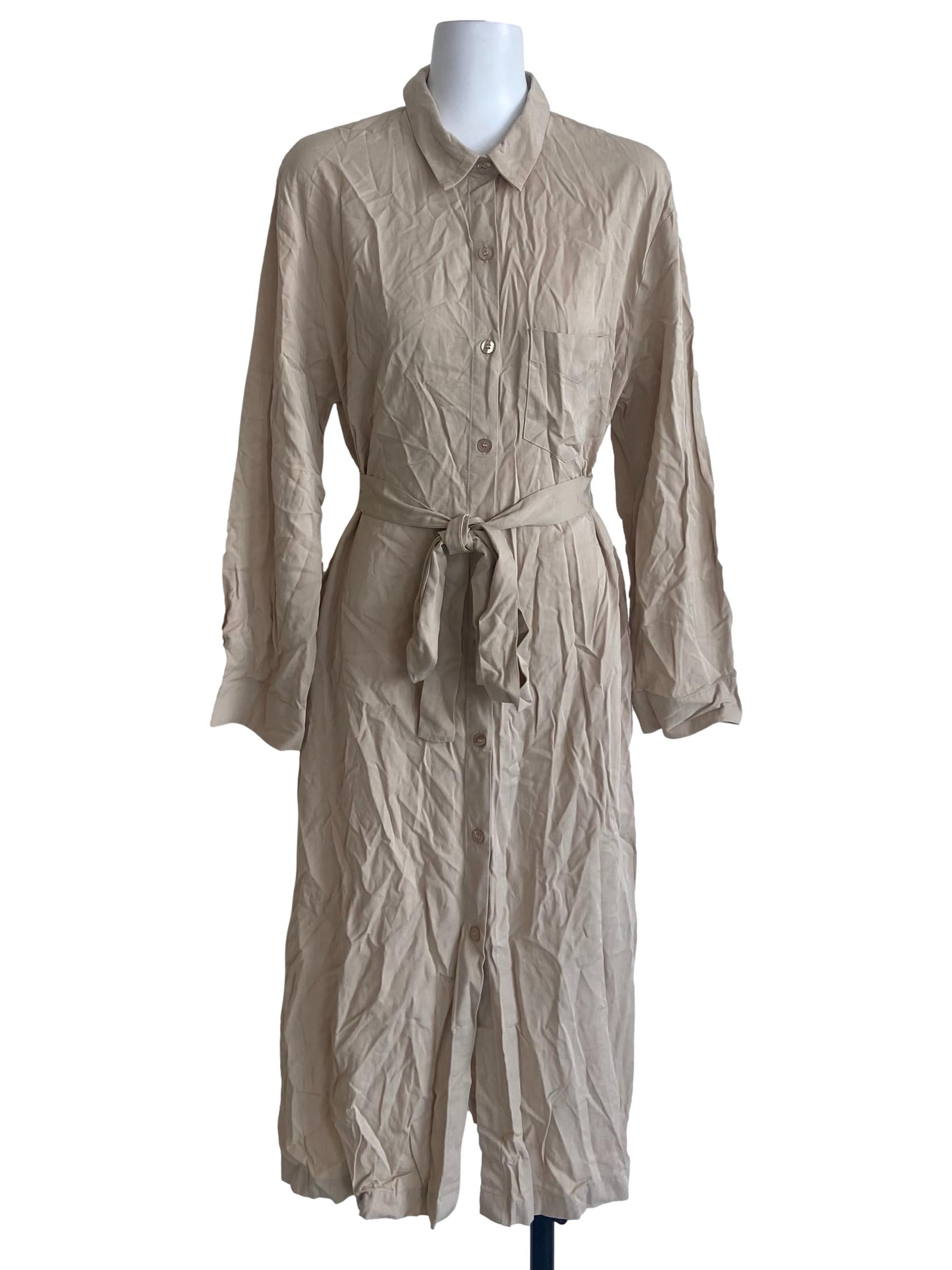 Linen Beige Button Down Shirt Dress