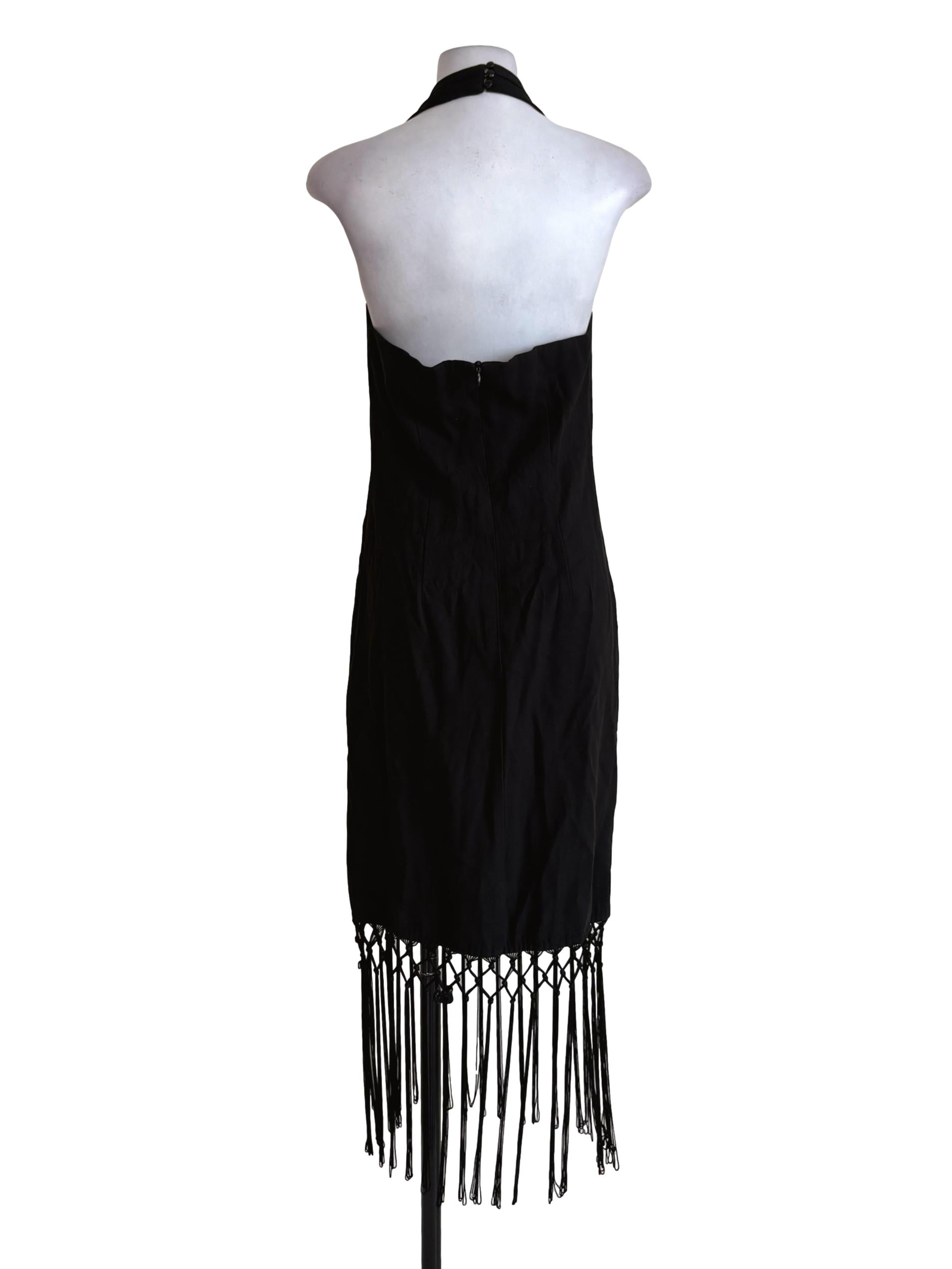 Black Fringe Halter Sheath Dress
