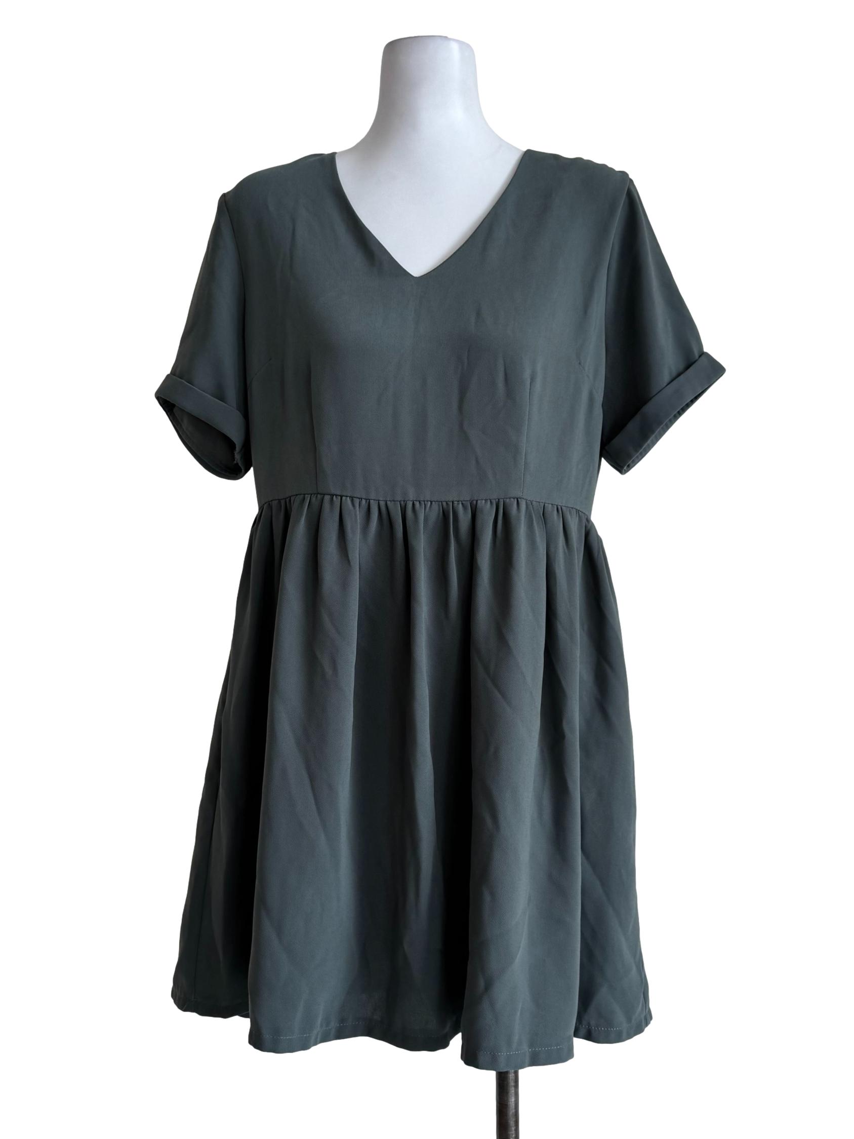 Army Green V Neck Dress