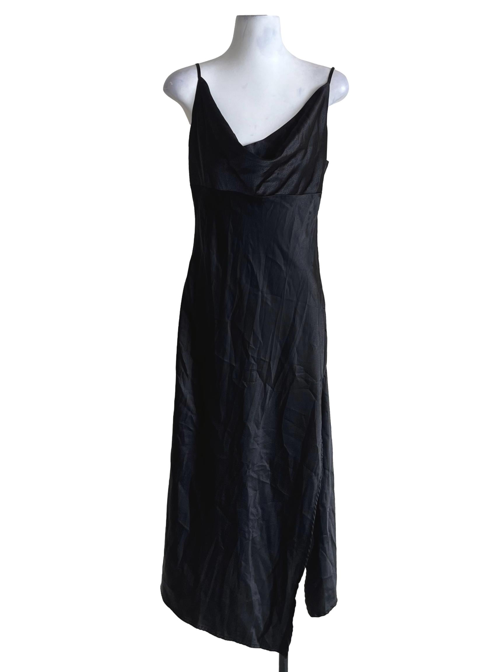 Black Spaghetti Strap Cowl Dress