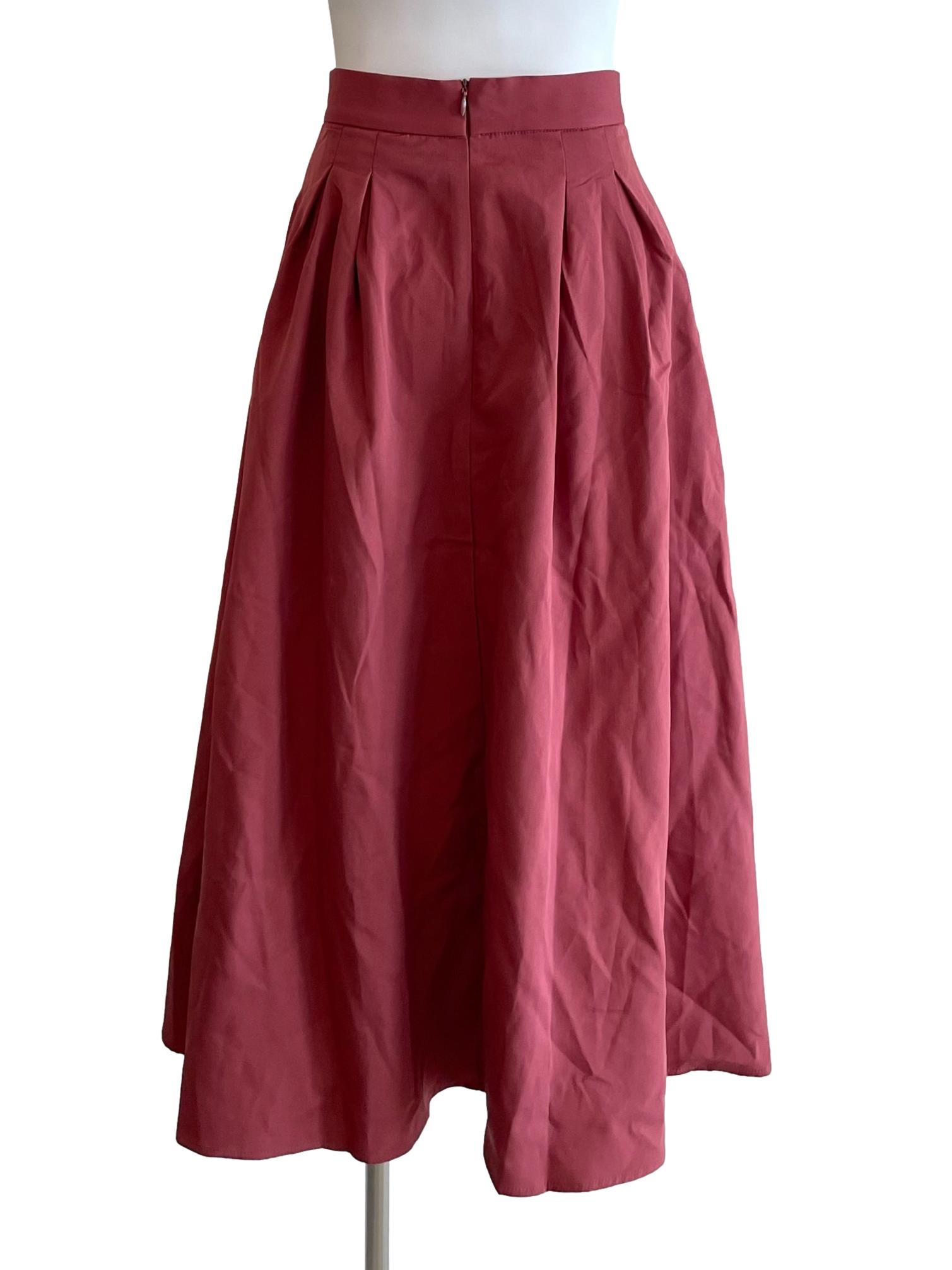 Dark Blush Pleated Button Skirt