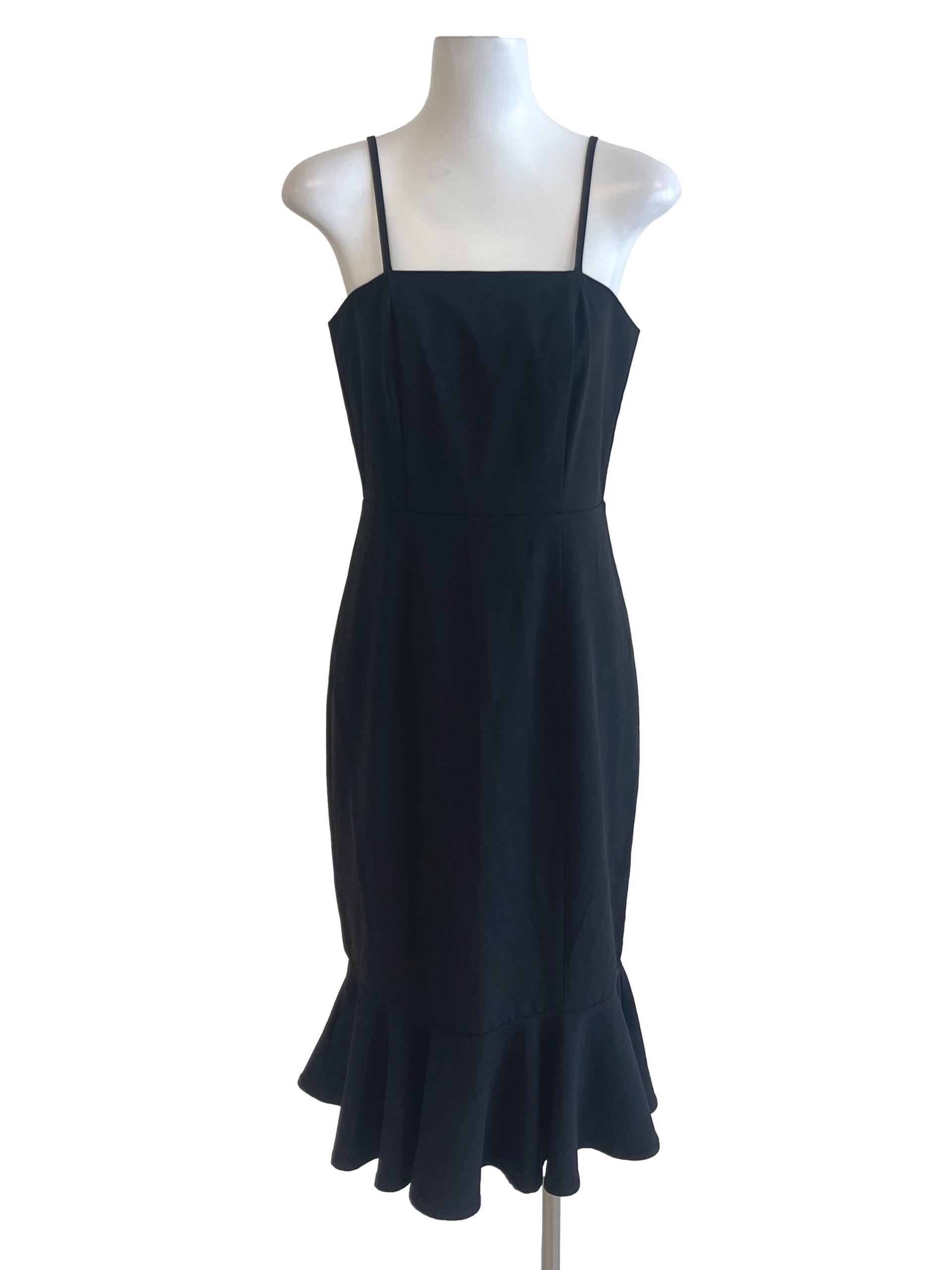 Black Spaghetti Strap Sheath Flounced Dress
