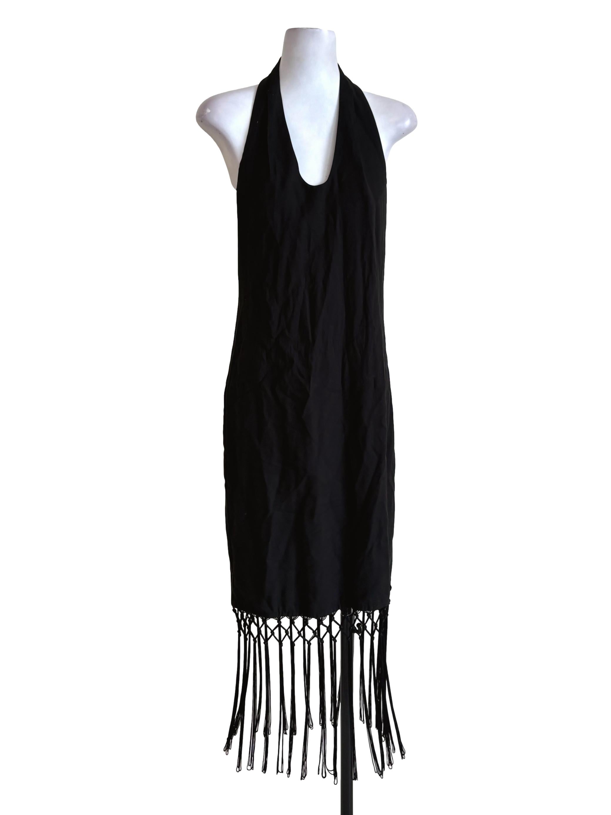 Black Fringe Halter Sheath Dress