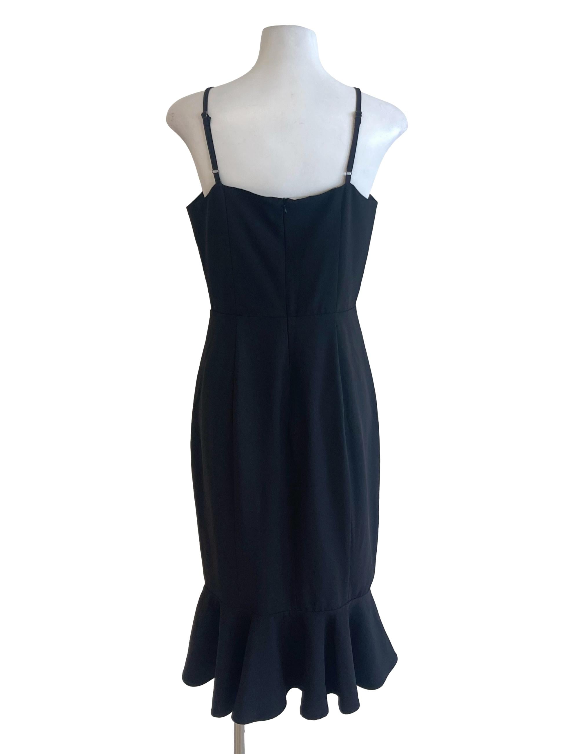 Black Spaghetti Strap Sheath Flounced Dress