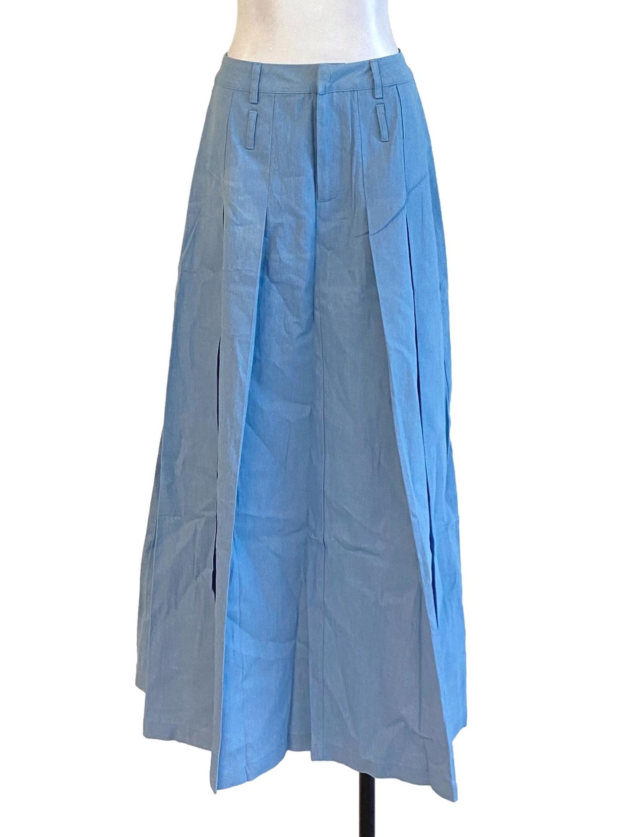 Sky Blue Slight Pleated Long Tailored Skirt YHF