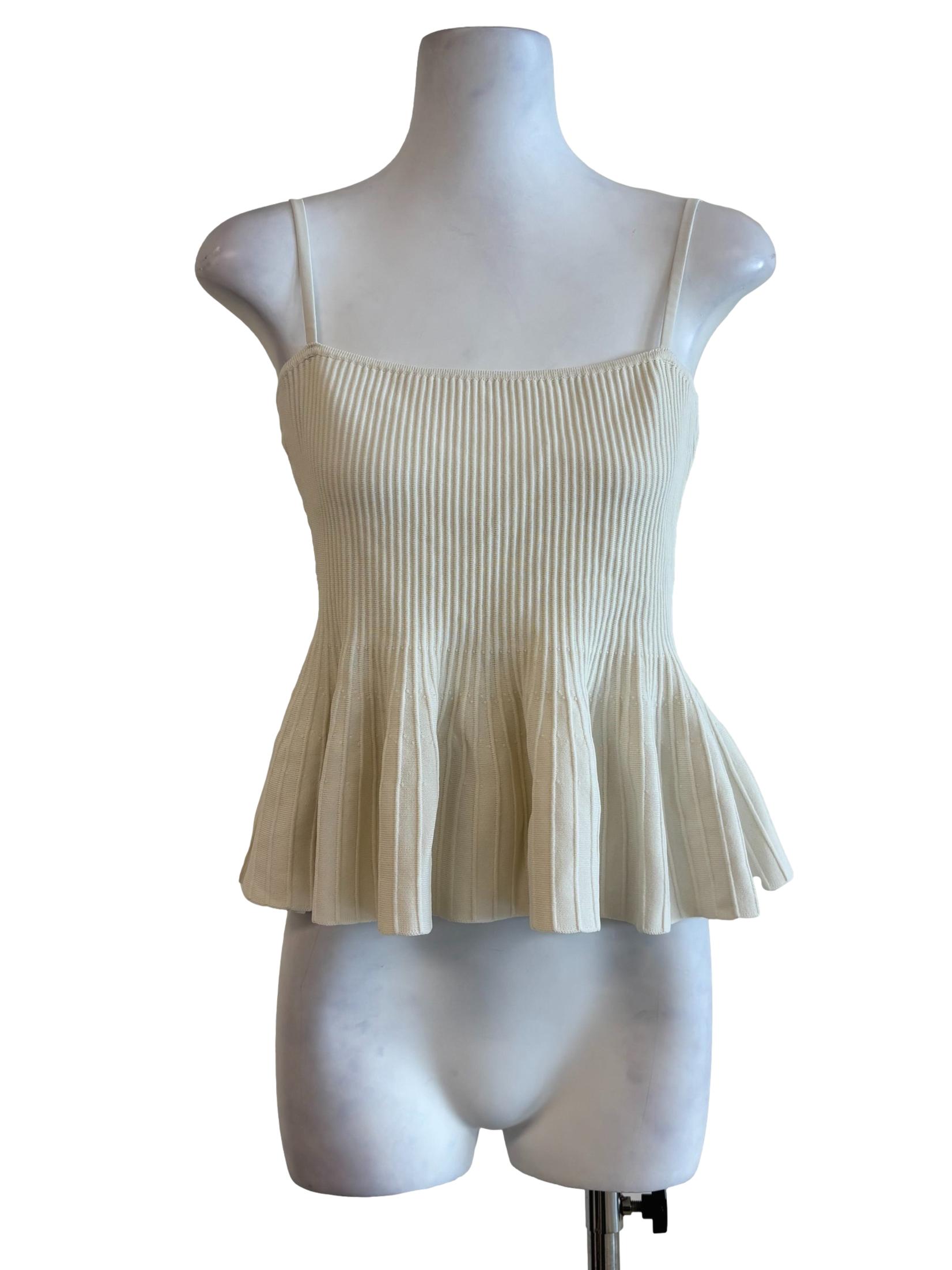 Ivory White Ribbed Peplum Top
