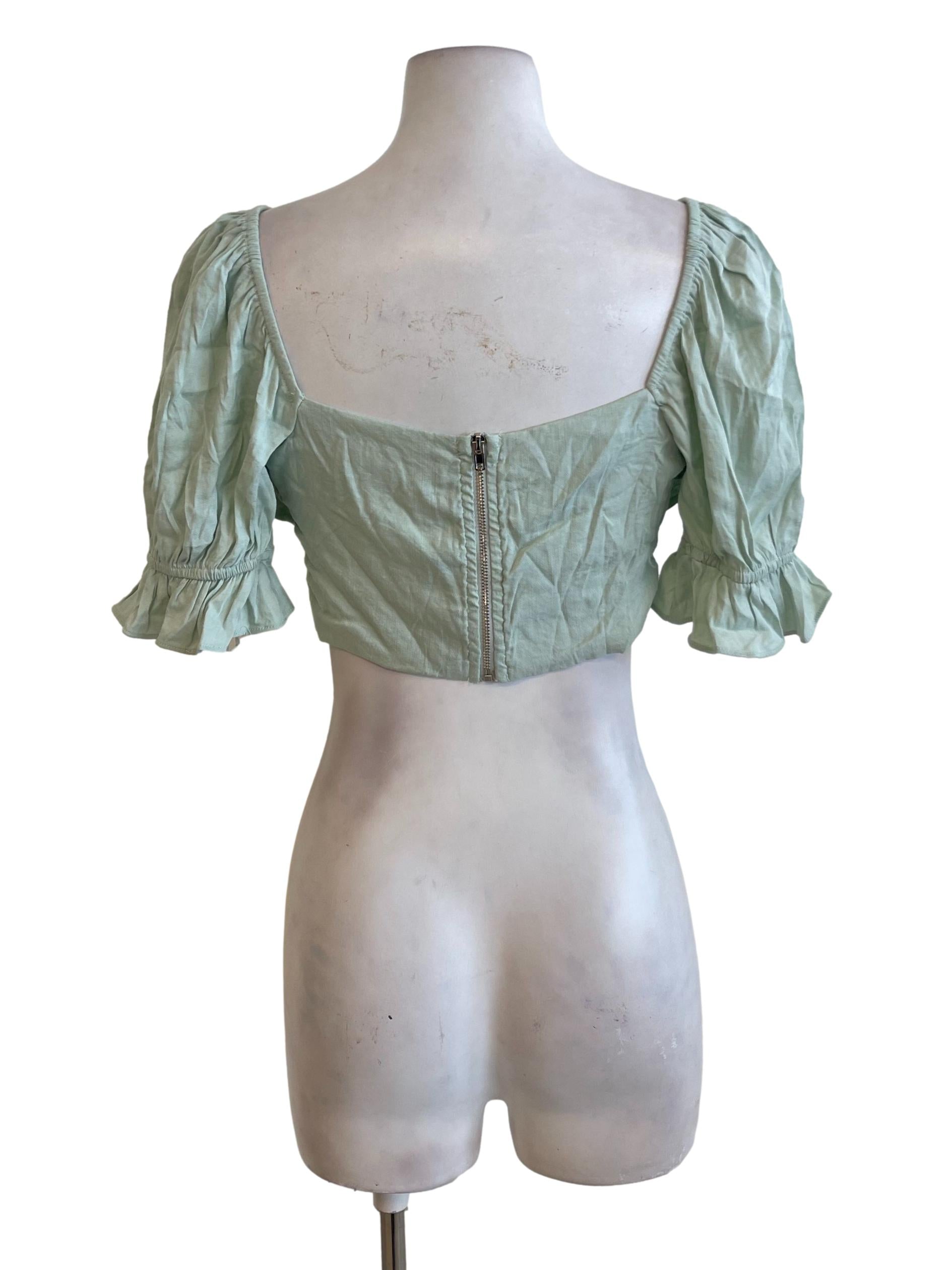 Sea Green Peasant Crop Top