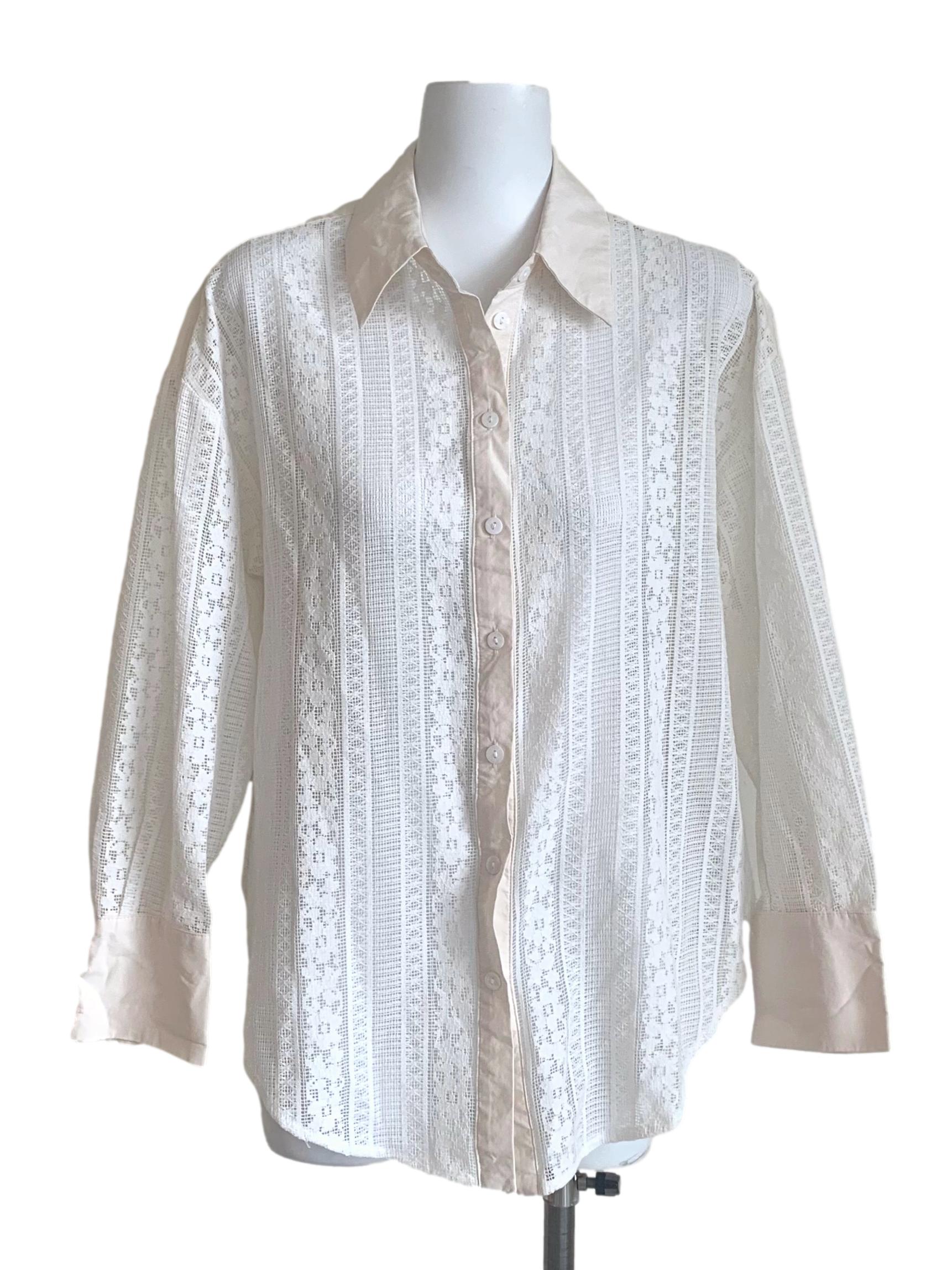 Alabaster White Pattern Collared Top LB