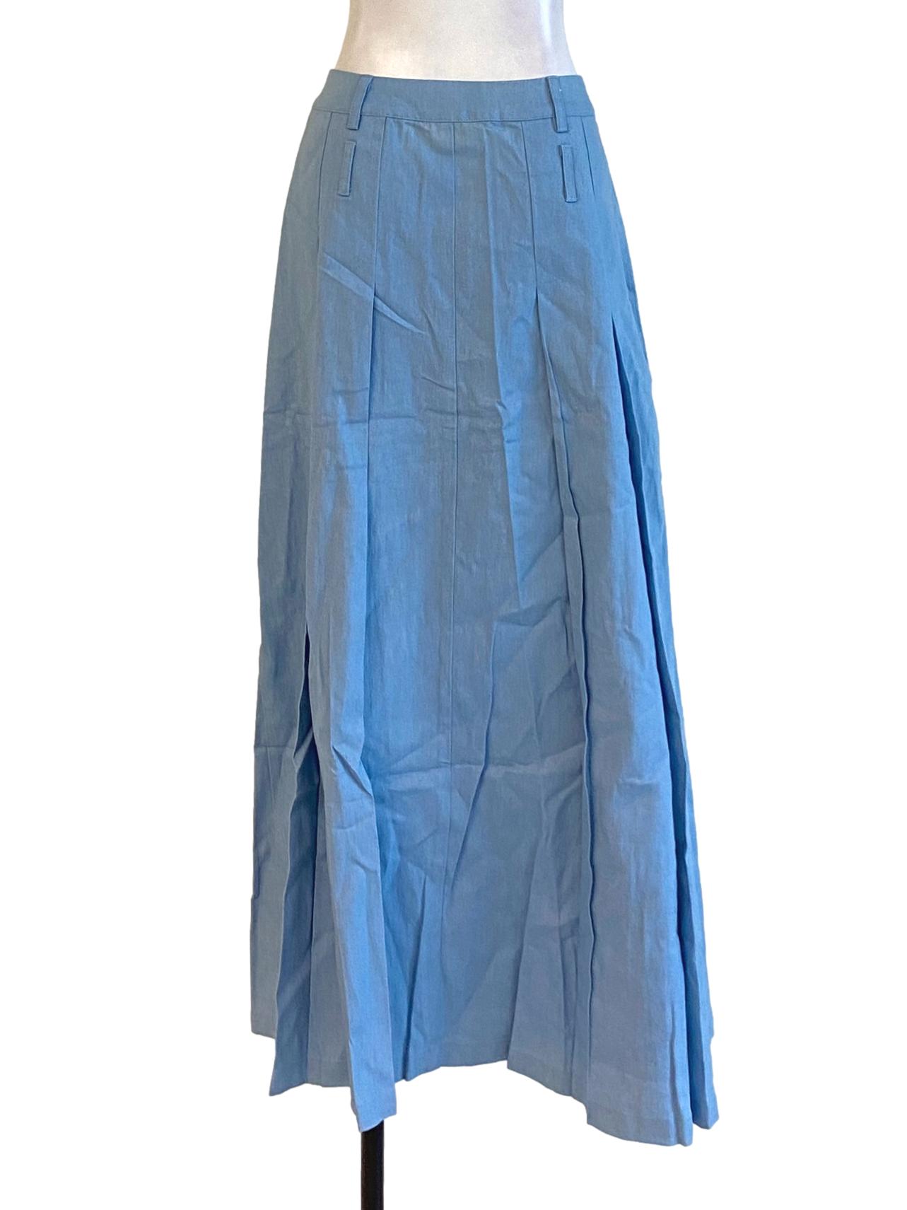 Sky Blue Slight Pleated Long Tailored Skirt YHF