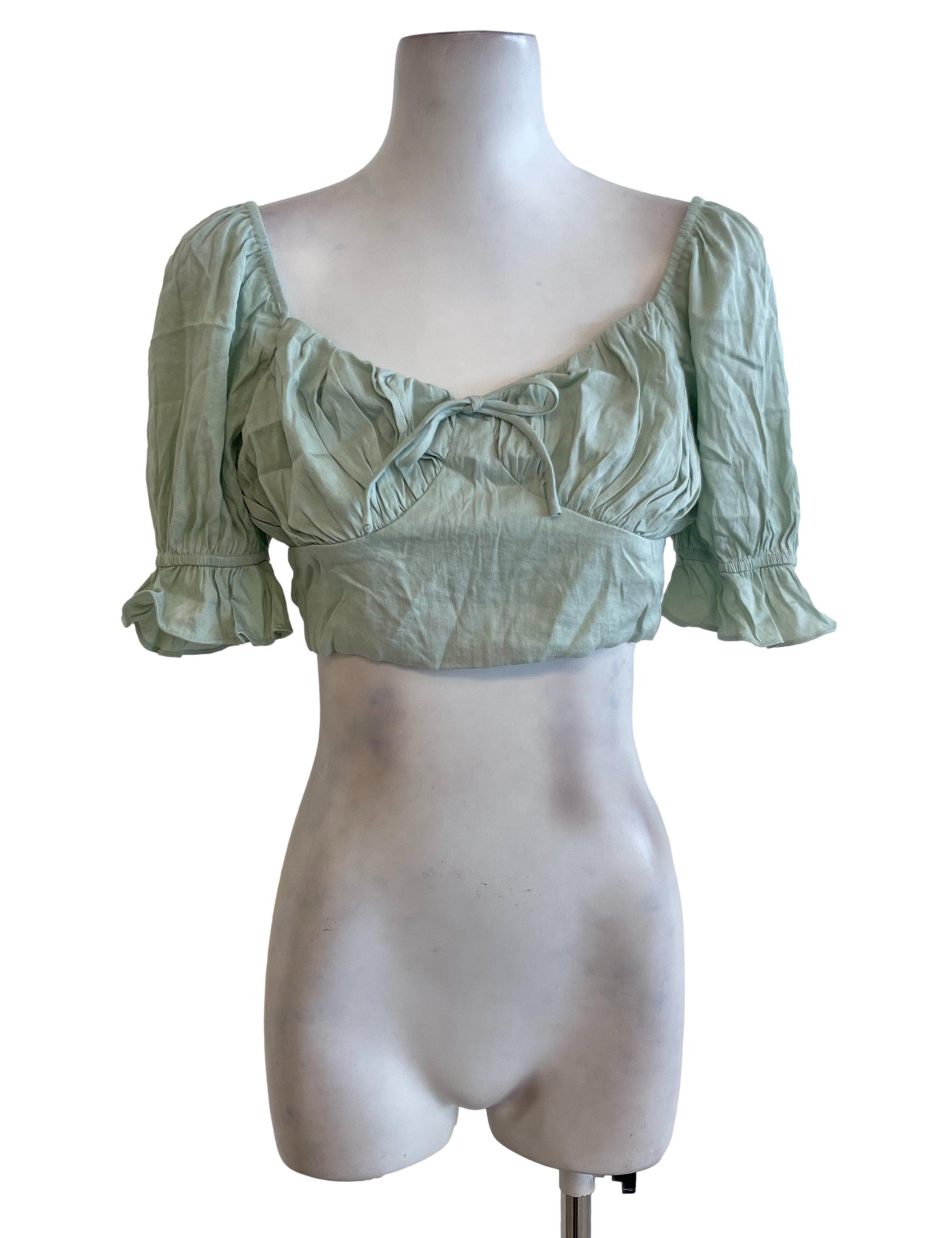 Sea Green Peasant Crop Top