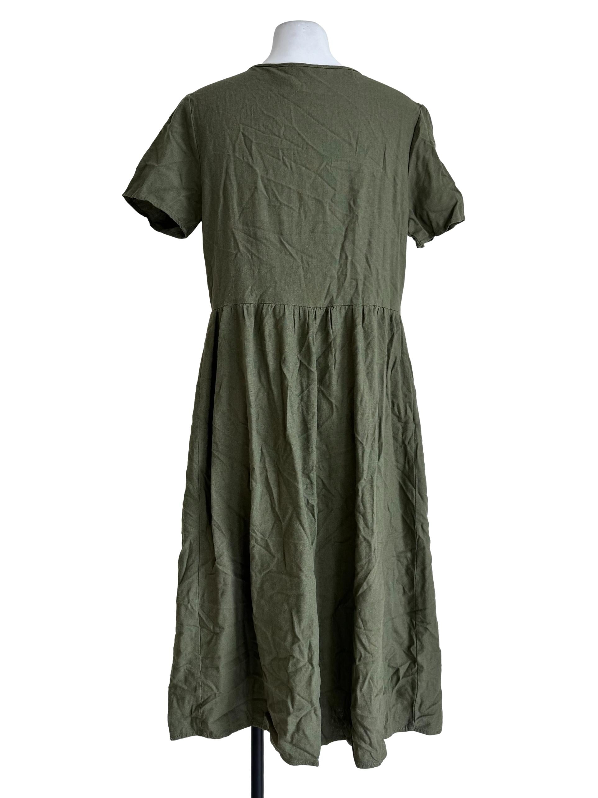 Forest Green V Neck Short Sleeve Dress