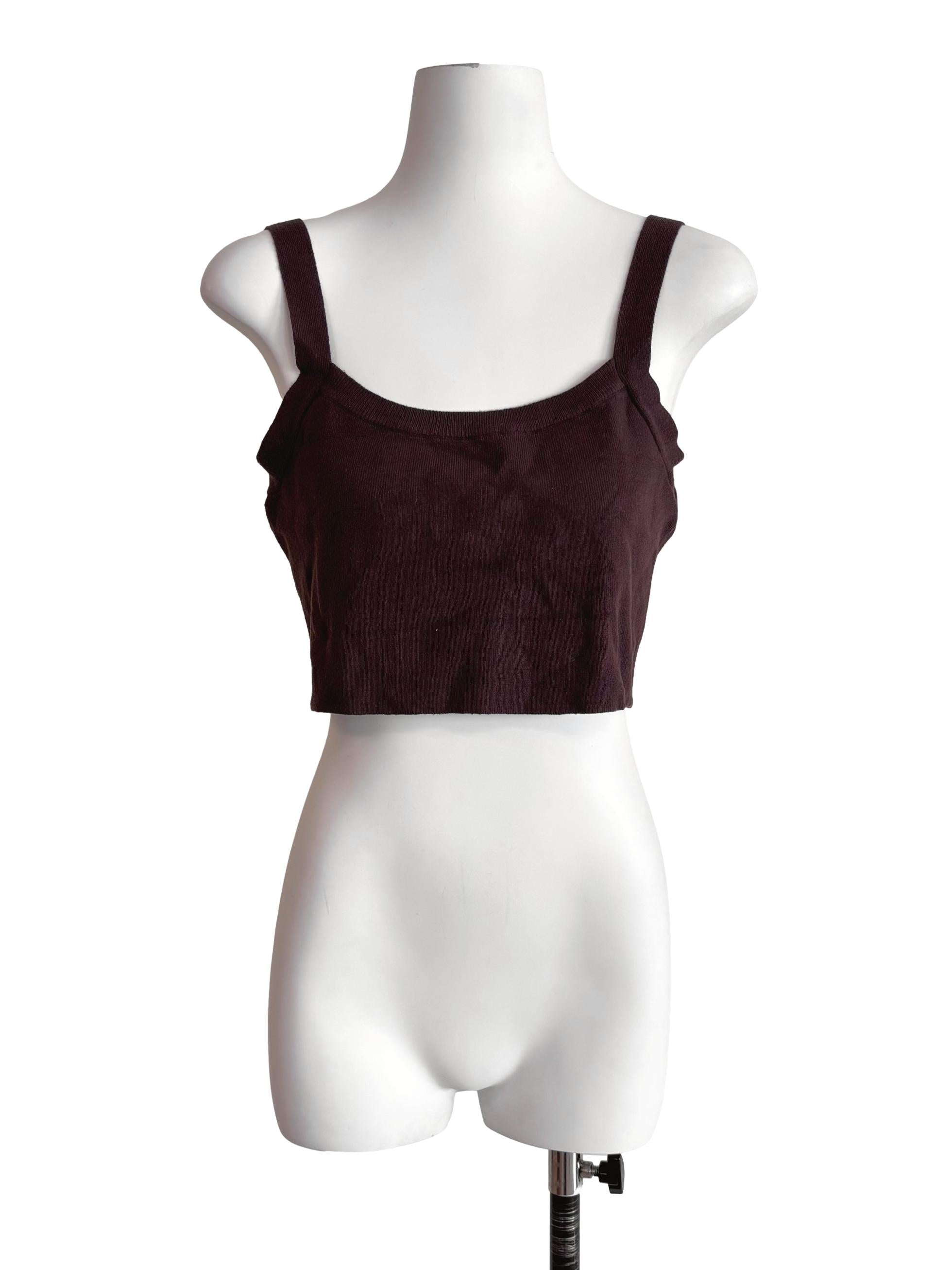 Dark Brown Cropped Knit Tank Top TCL