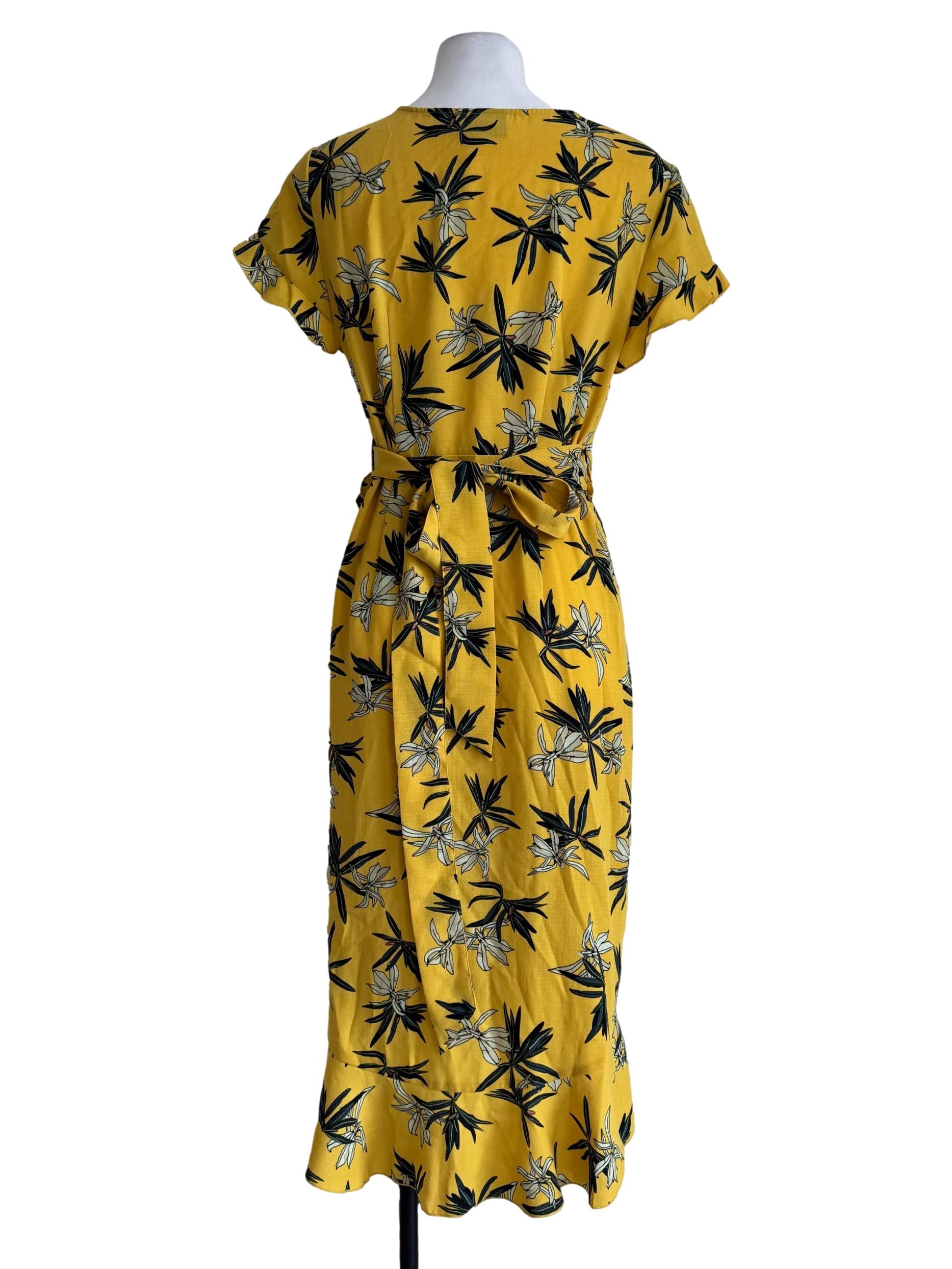 Pineapple Yellow With Prints Wrap Dress