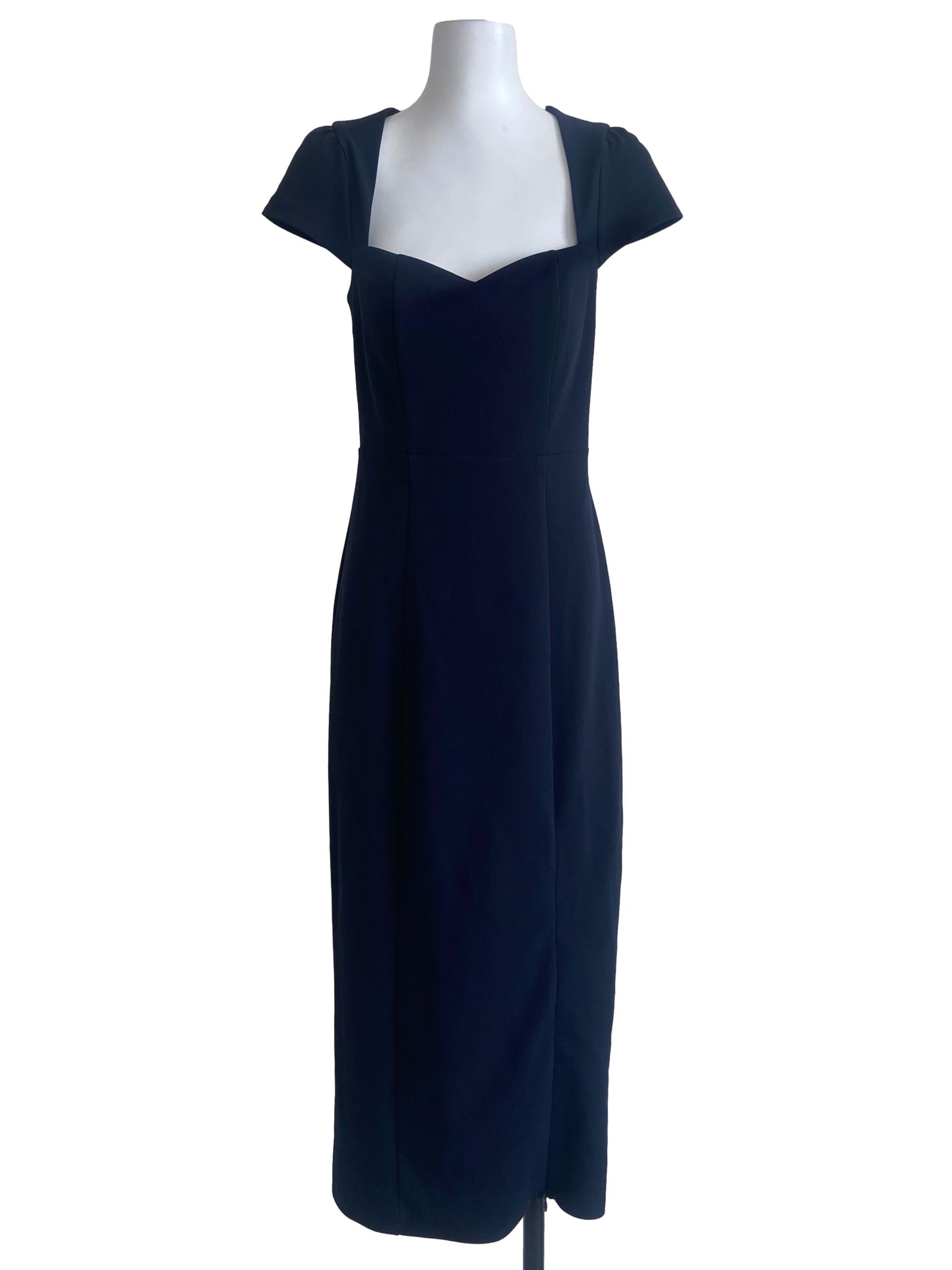 Navy Blue Queen Anne Neck Shift Dress
