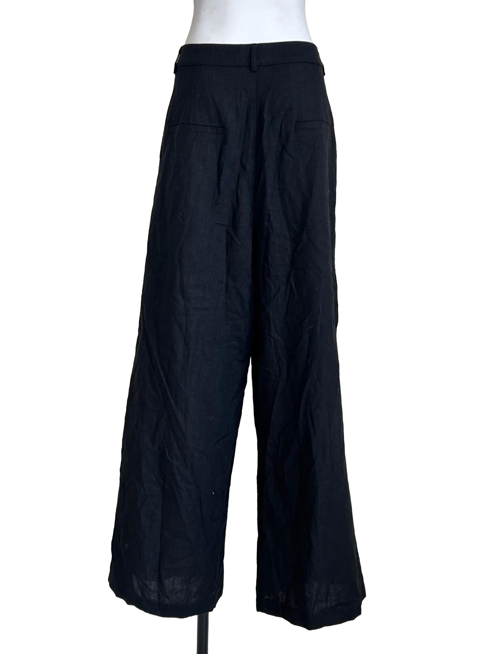 Black Linen Wide-Leg Trousers TTR
