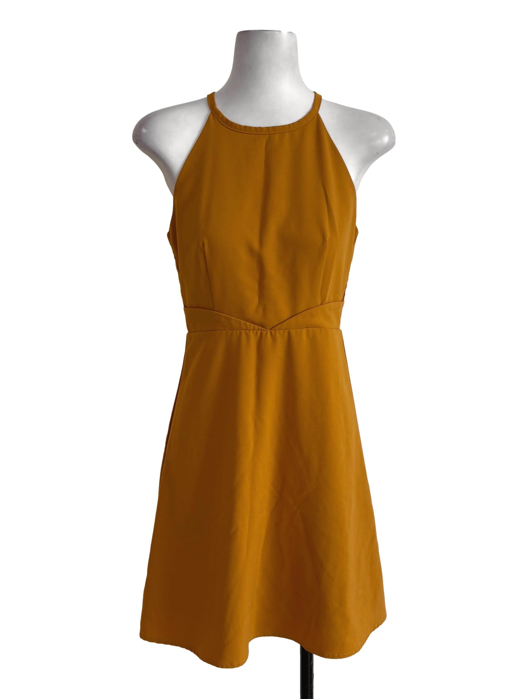 Honey Yellow Layered Halter A-Line Dress