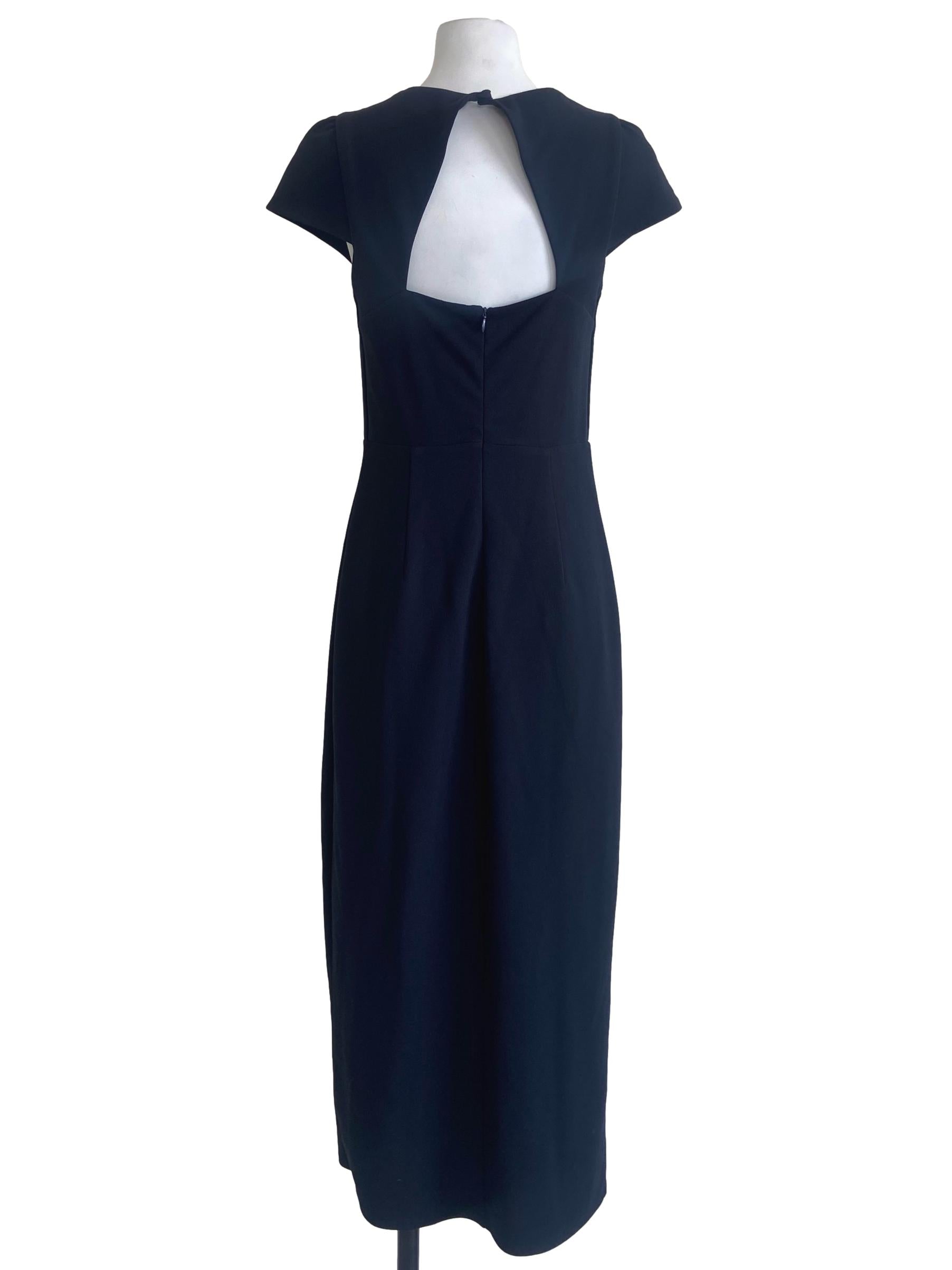 Navy Blue Queen Anne Neck Shift Dress