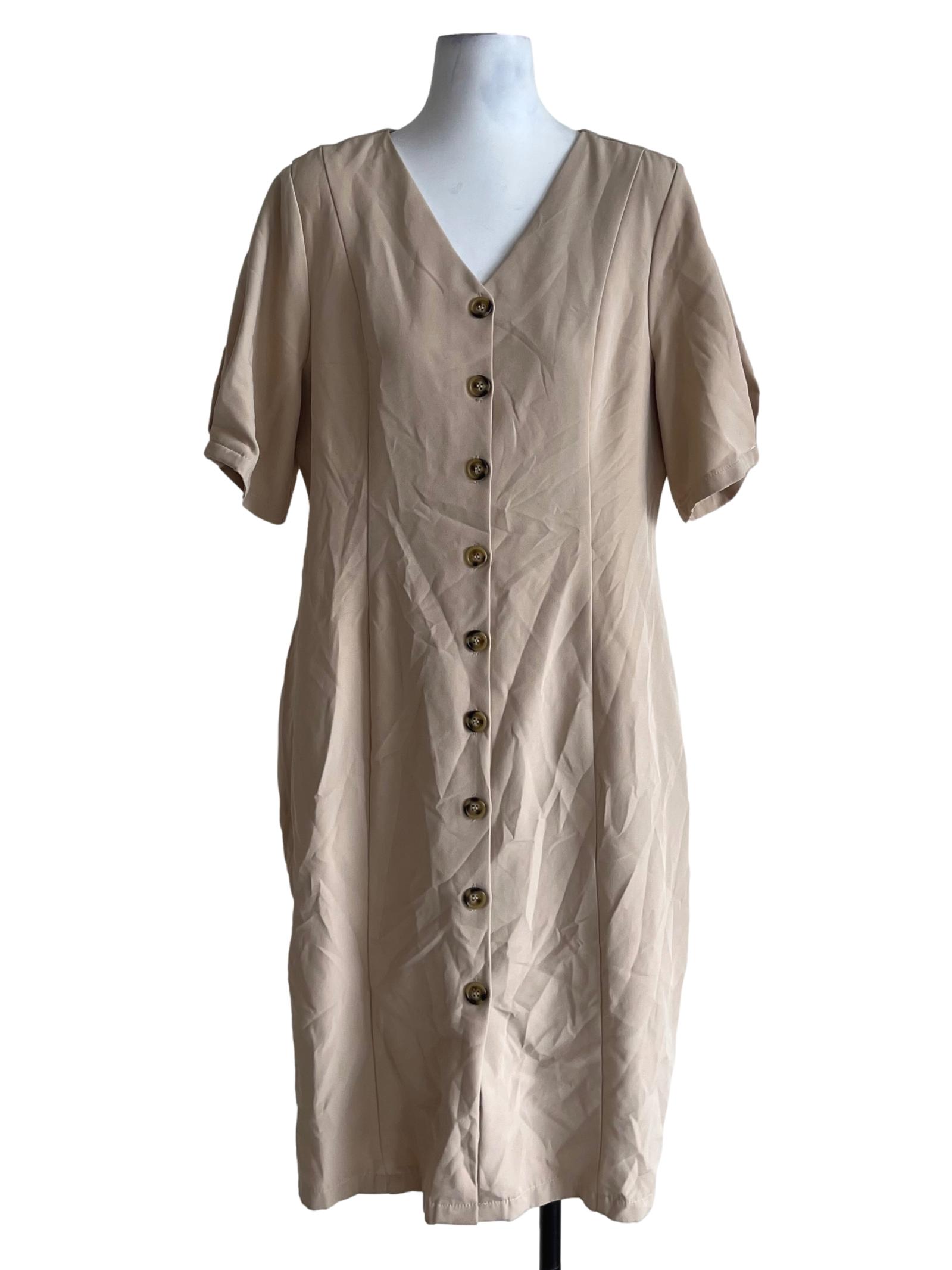 Beige V-Neck Empire Dress