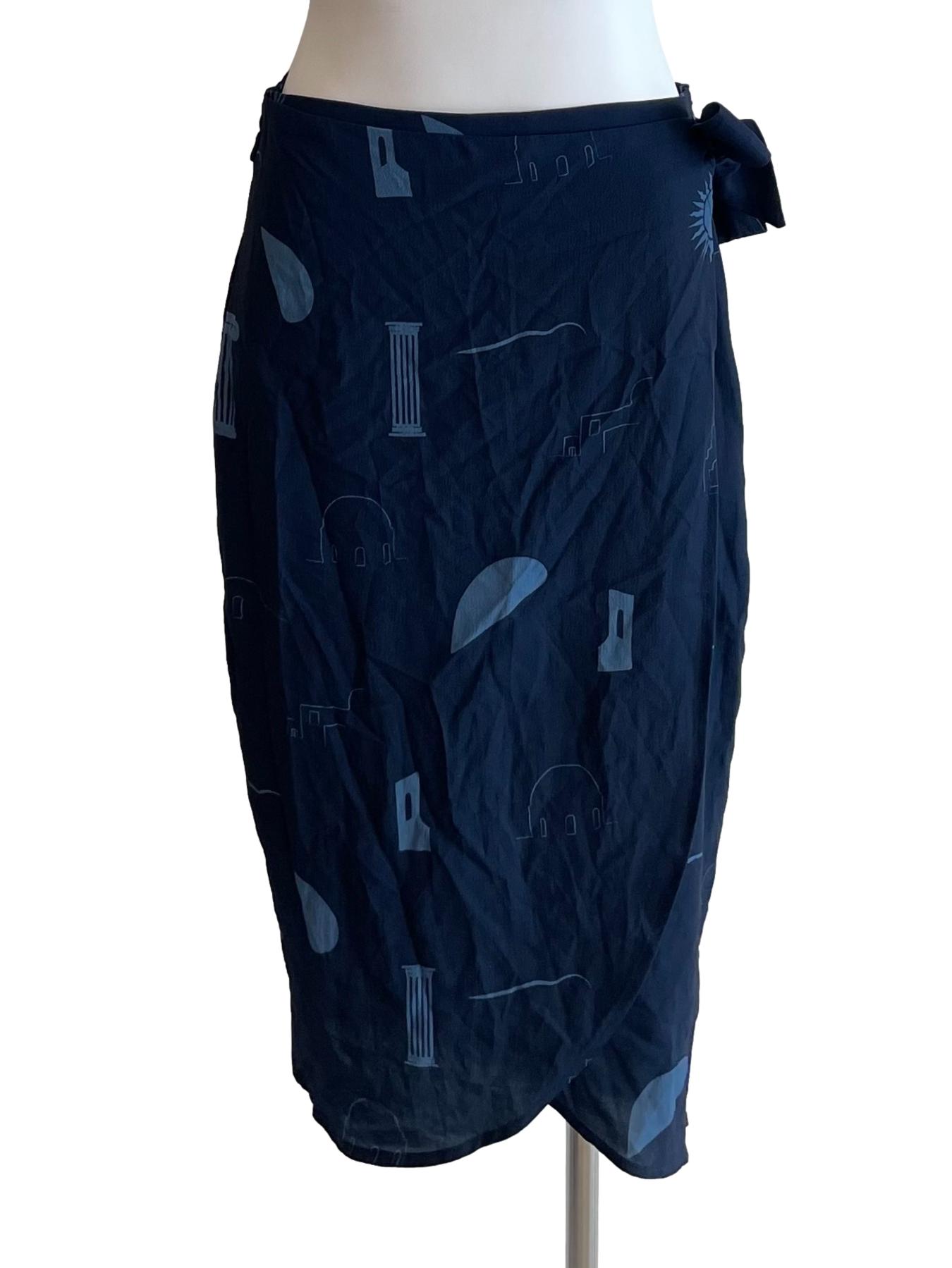 Navy Graphic Wrap Skirt